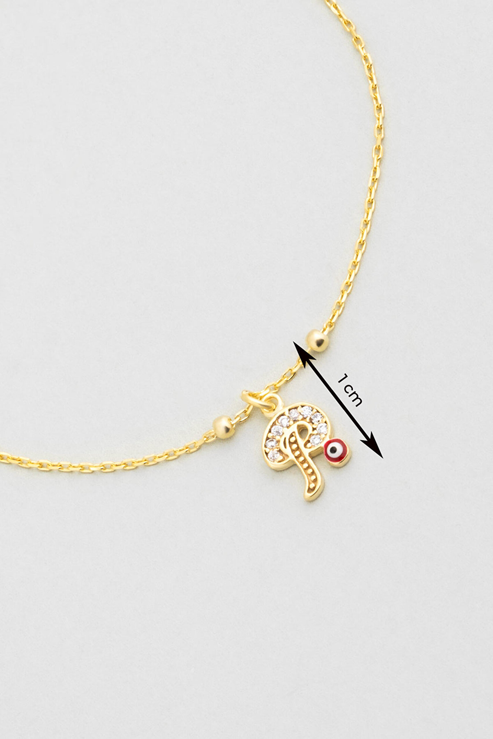 ⁠ P Harfi 18 Ayar Sarı Altın Kaplama 19 Cm Gümüş Nazar Bileklik_2}