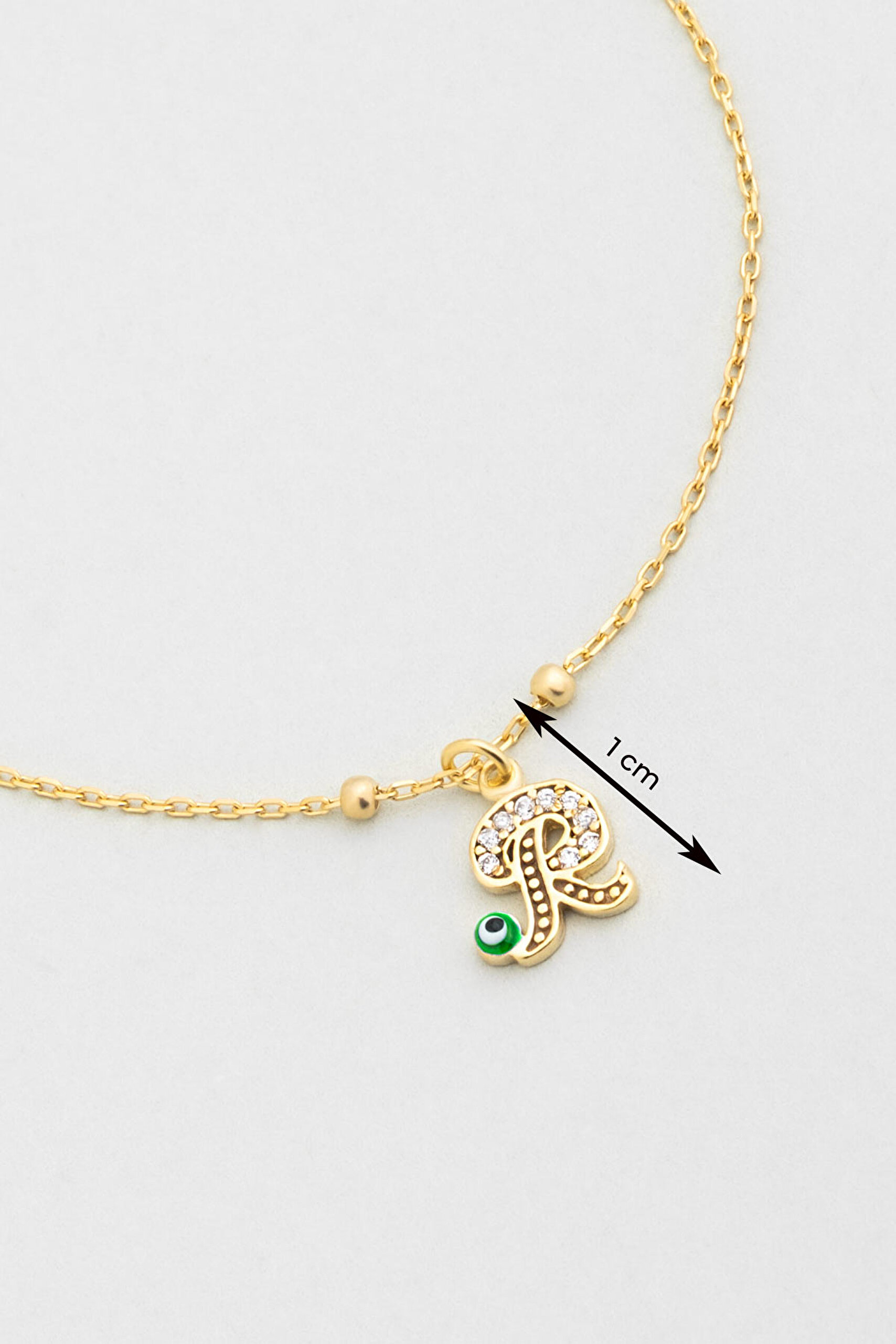 ⁠ R Harfi 18 Ayar Sarı Altın Kaplama 19 Cm Gümüş Nazar Bileklik_2}