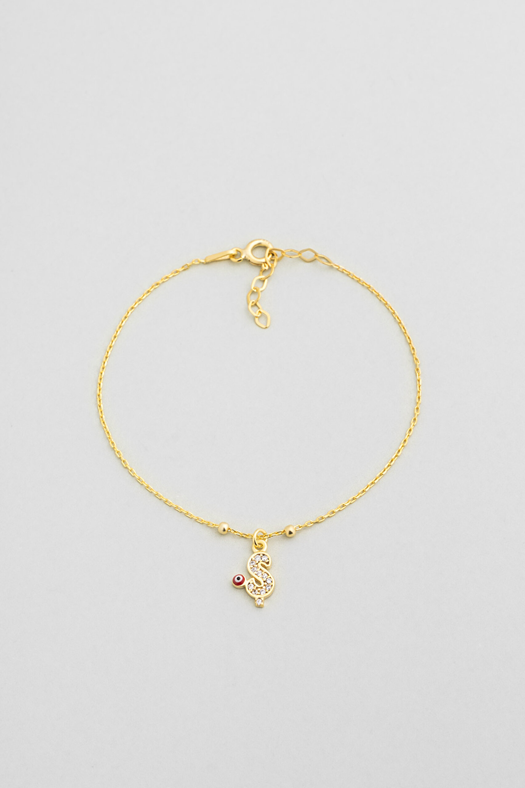 ⁠ Ş Harfi 18 Ayar Sarı Altın Kaplama 19 Cm Gümüş Nazar Bileklik_0}