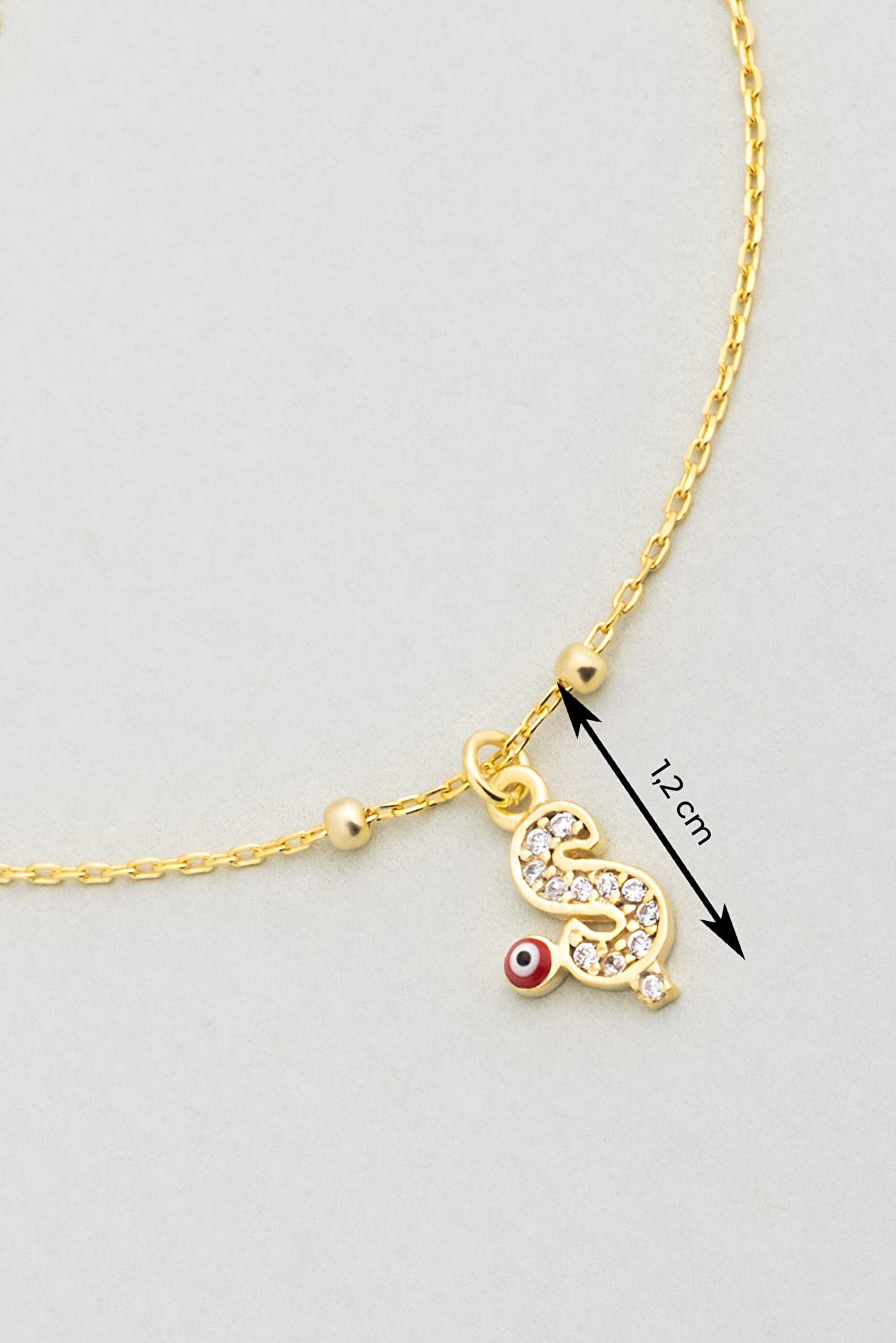 ⁠ Ş Harfi 18 Ayar Sarı Altın Kaplama 19 Cm Gümüş Nazar Bileklik_2}