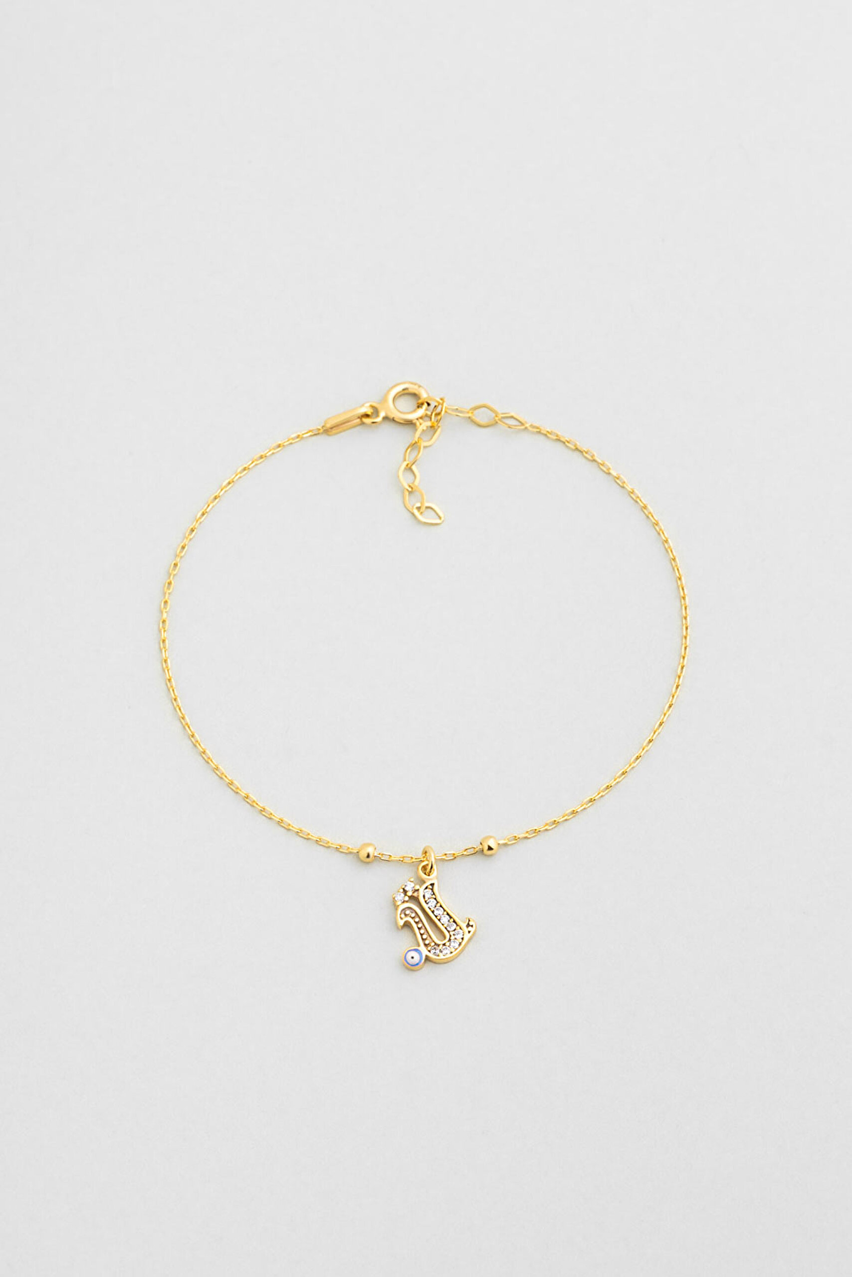 ⁠ Ü Harfi 18 Ayar Sarı Altın Kaplama 19 Cm Gümüş Nazar Bileklik_0}