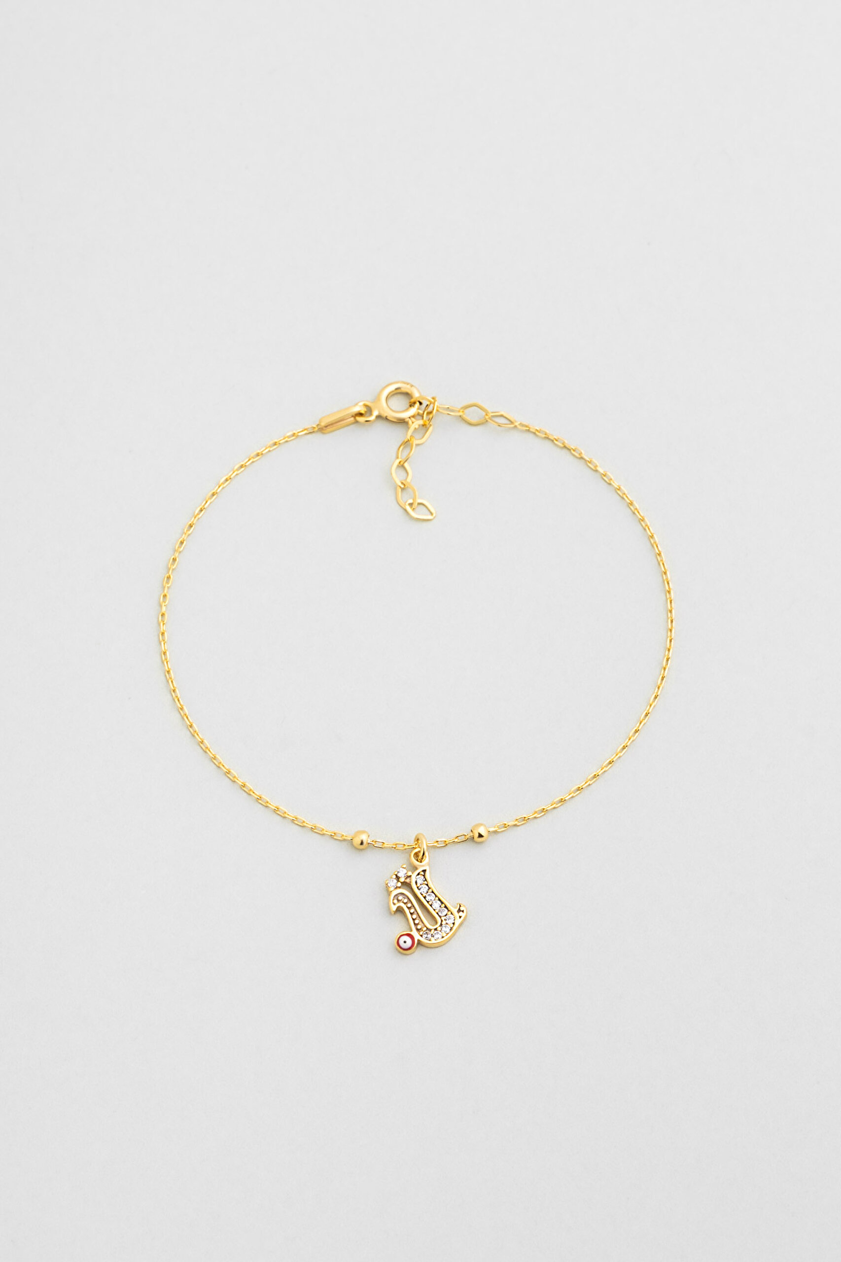 ⁠ Ü Harfi 18 Ayar Sarı Altın Kaplama 19 Cm Gümüş Nazar Bileklik_0}