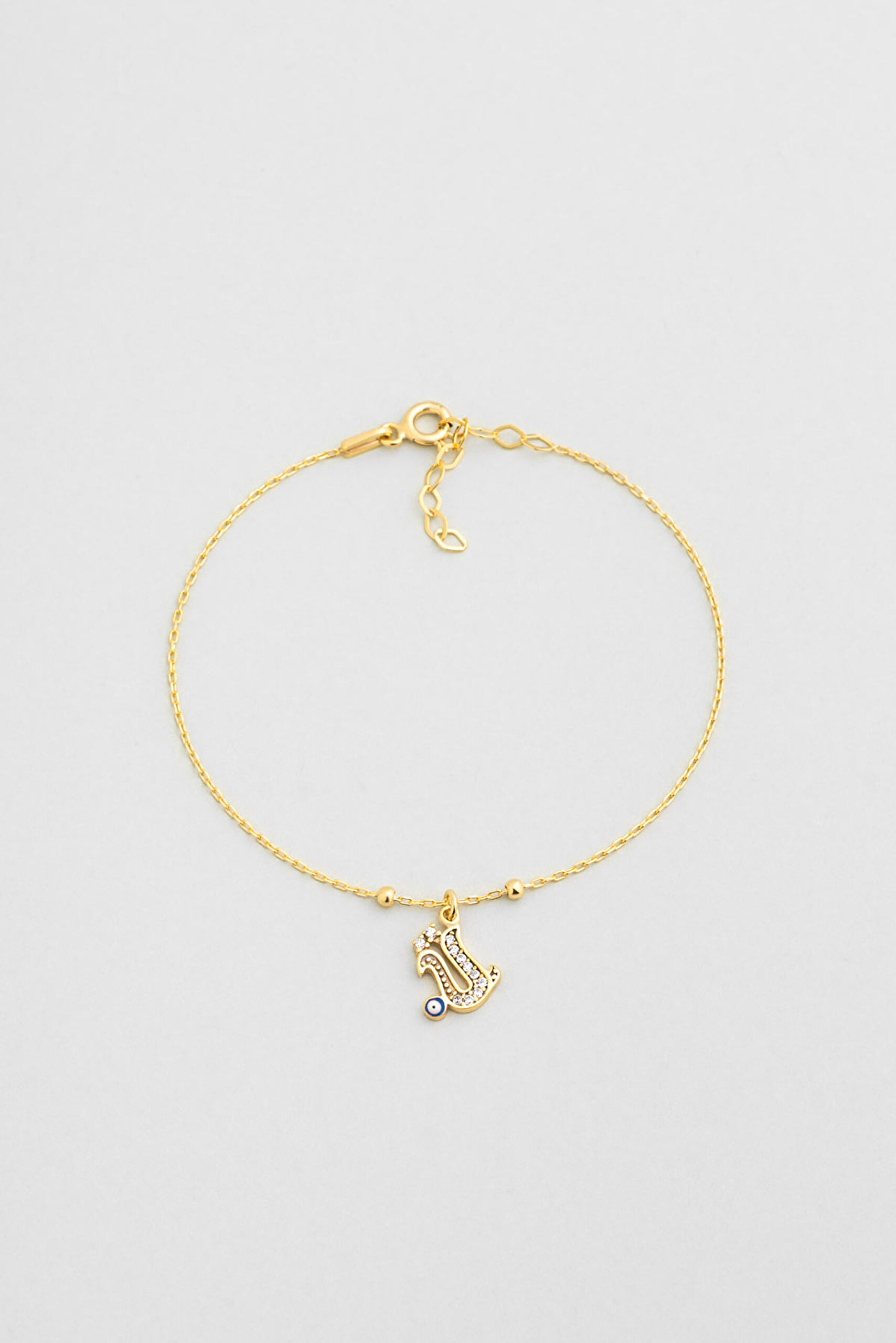 ⁠ Ü Harfi 18 Ayar Sarı Altın Kaplama 19 Cm Gümüş Nazar Bileklik_0}