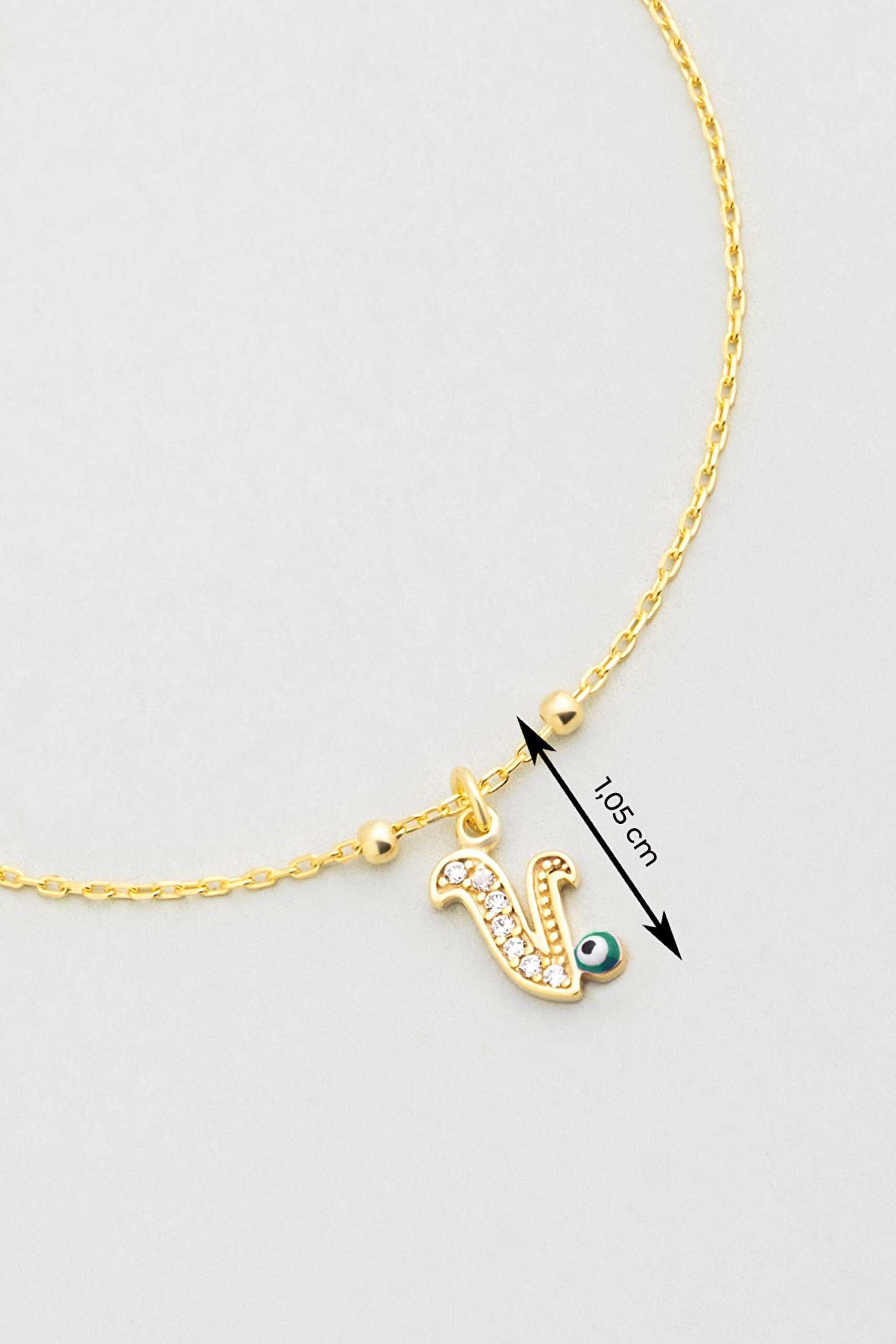 ⁠ V Harfi 18 Ayar Sarı Altın Kaplama 19 Cm Gümüş Nazar Bileklik_2}