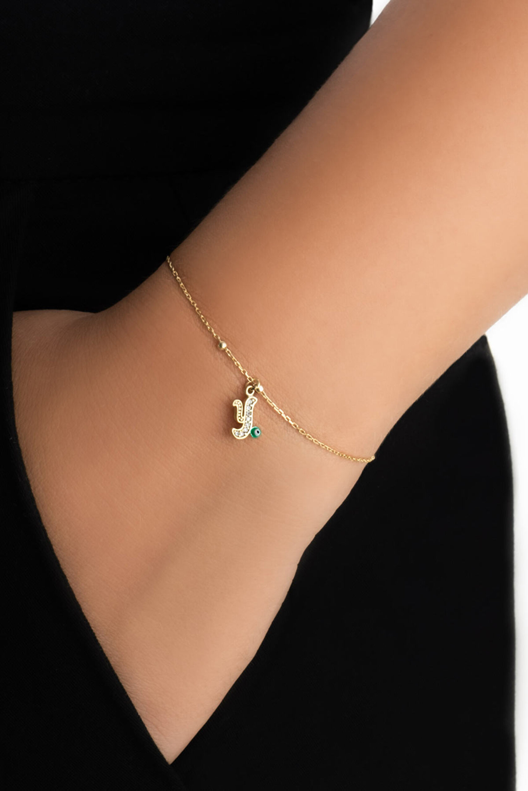 ⁠ Y Harfi 18 Ayar Sarı Altın Kaplama 19 Cm Gümüş Nazar Bileklik_1}