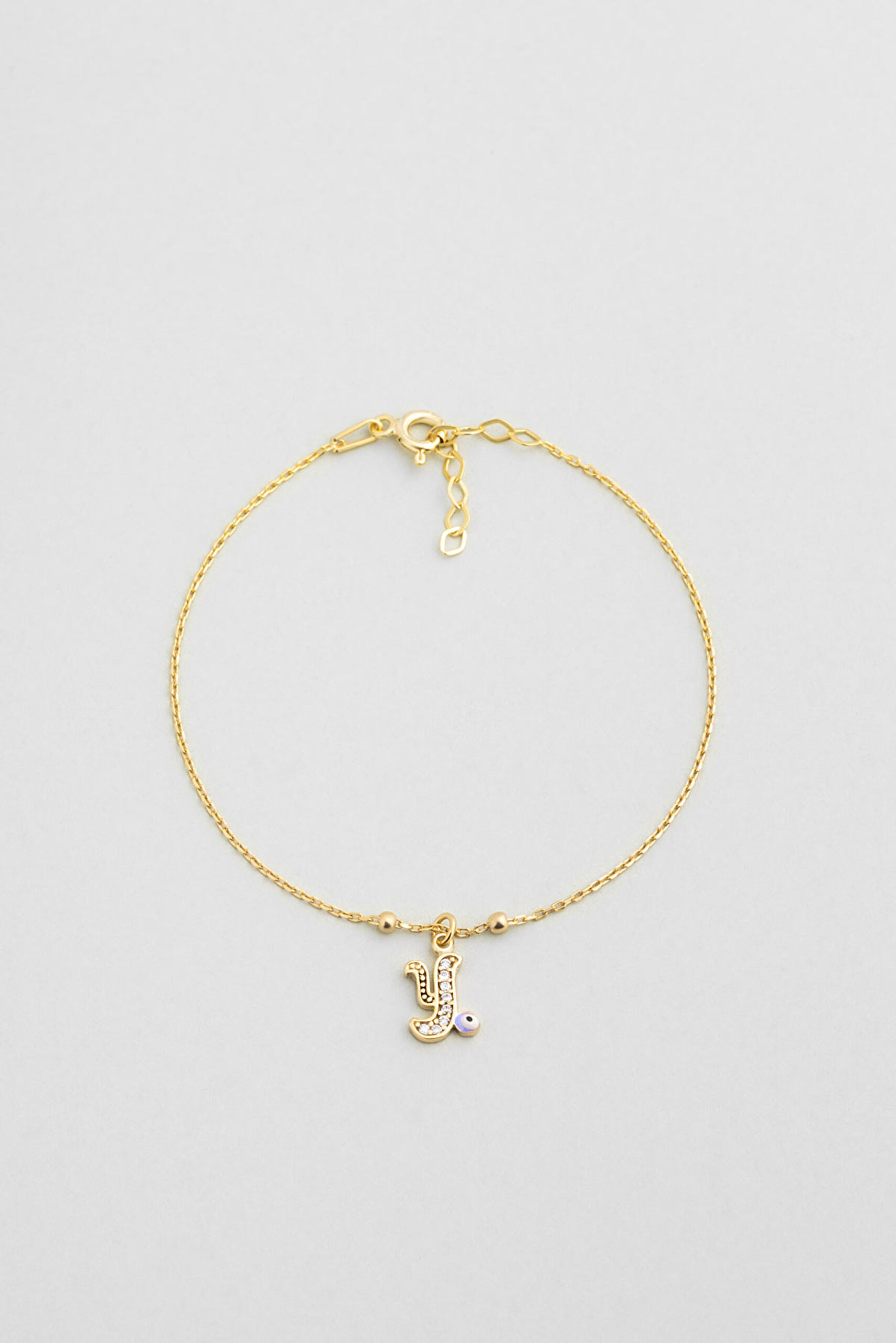 ⁠ Y Harfi 18 Ayar Sarı Altın Kaplama 19 Cm Gümüş Nazar Bileklik_0}