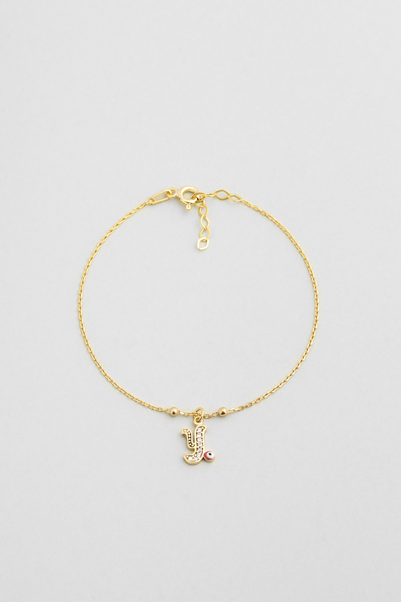 ⁠ Y Harfi 18 Ayar Sarı Altın Kaplama 19 Cm Gümüş Nazar Bileklik_0}