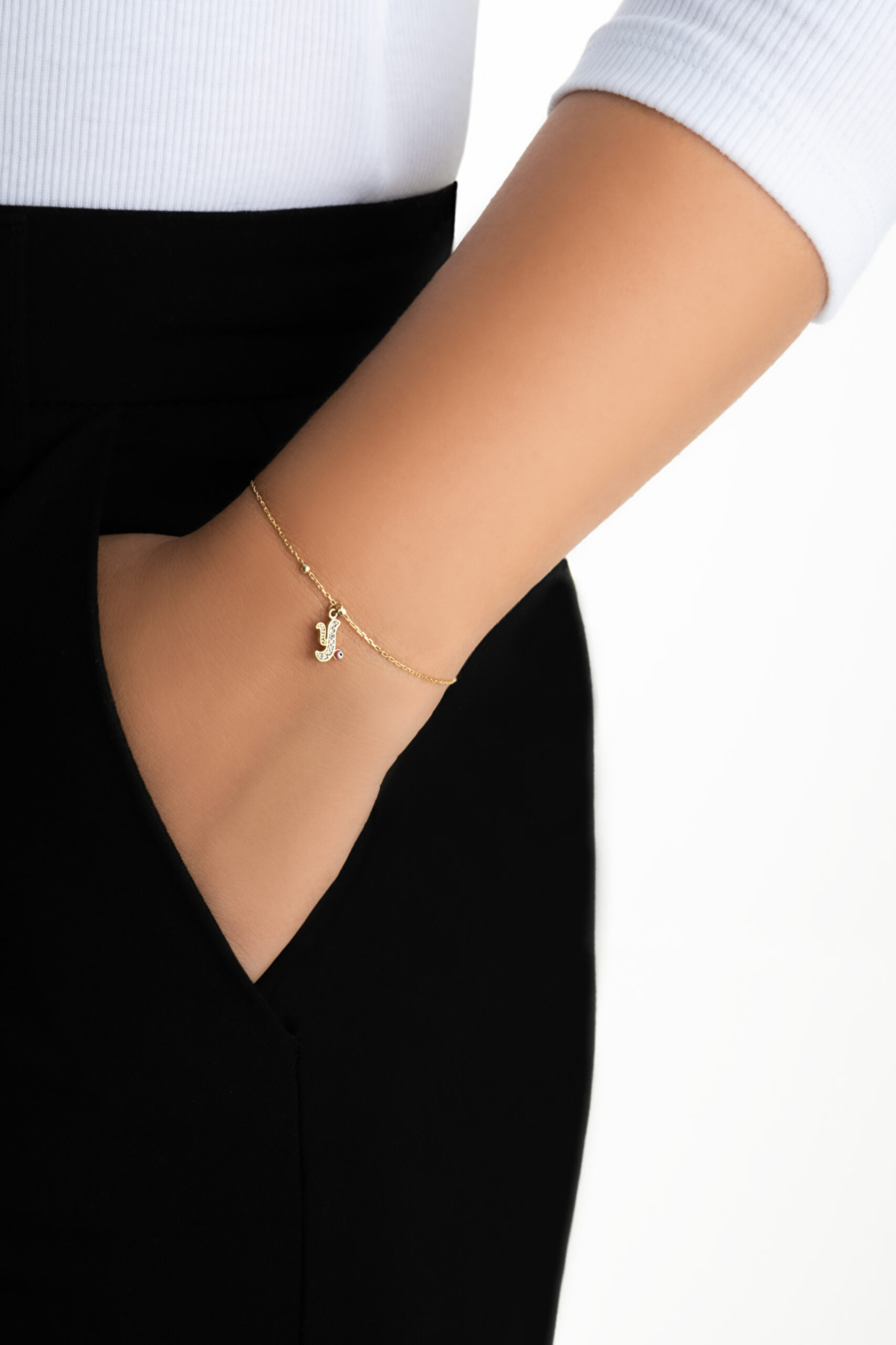 ⁠ Y Harfi 18 Ayar Sarı Altın Kaplama 19 Cm Gümüş Nazar Bileklik_3}