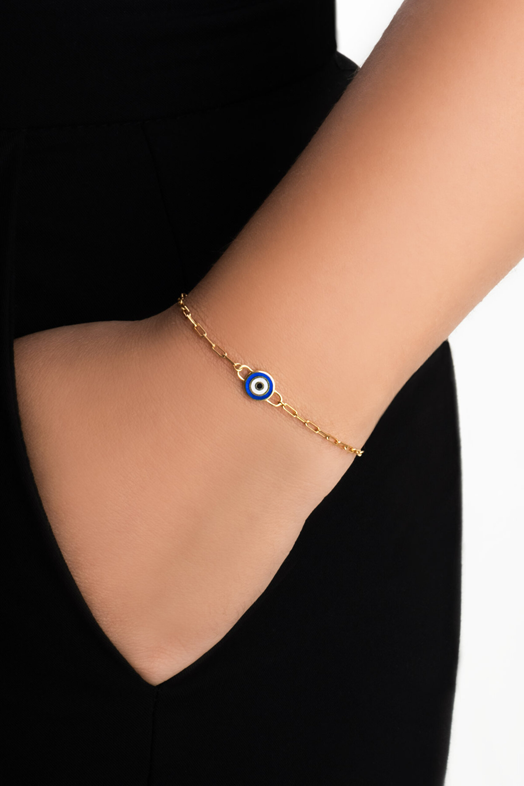 ⁠ Osiris’in Gözü Çift Taraflı 18 Ayar Sarı Altın Kaplama 19 Cm Gümüş Nazar Bileklik_1}