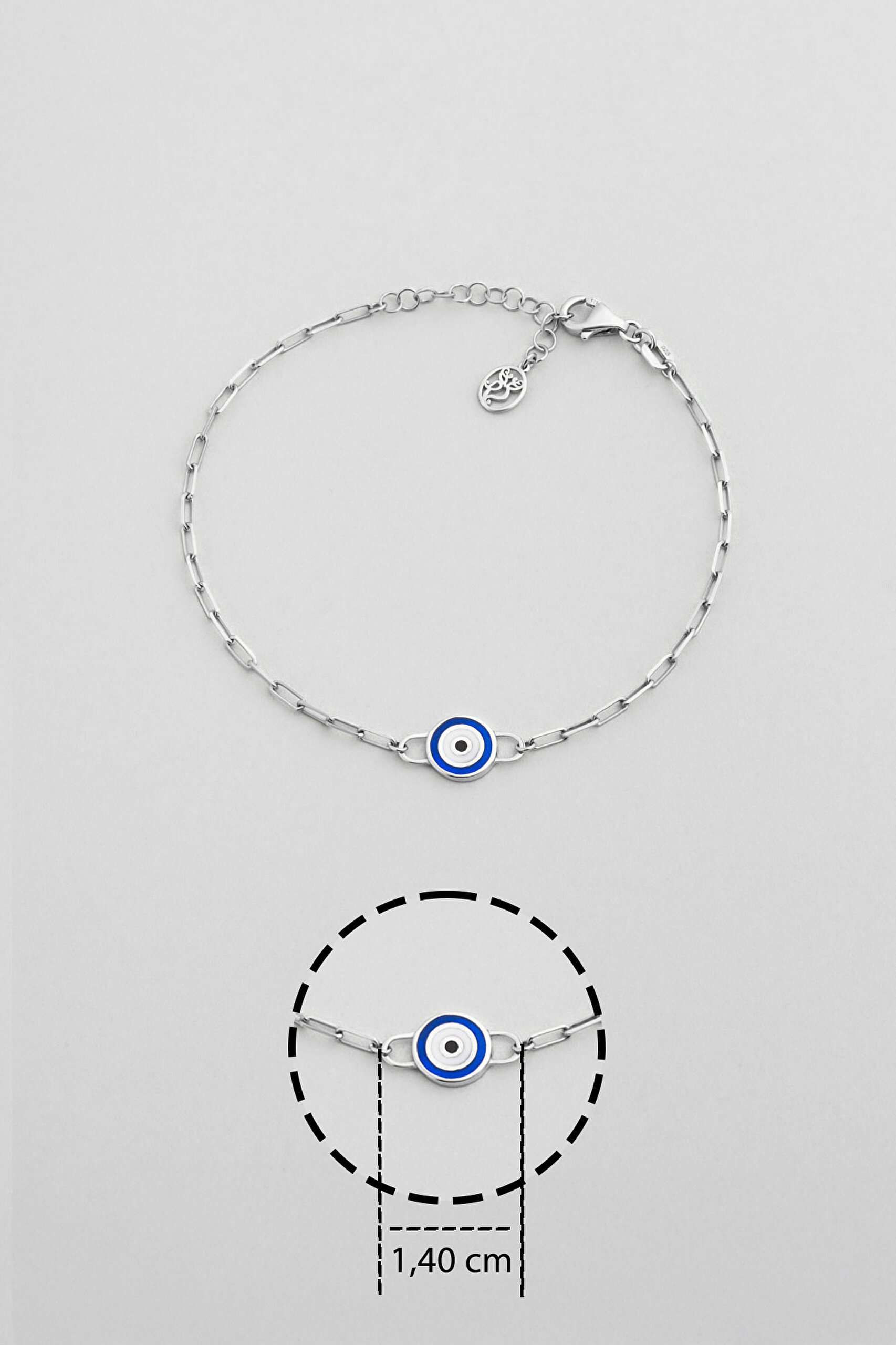 ⁠ Osiris'in Gözü Çift Taraflı 18 Ayar Beyaz Altın Kaplama 19 Cm Gümüş Nazar Bileklik_2}