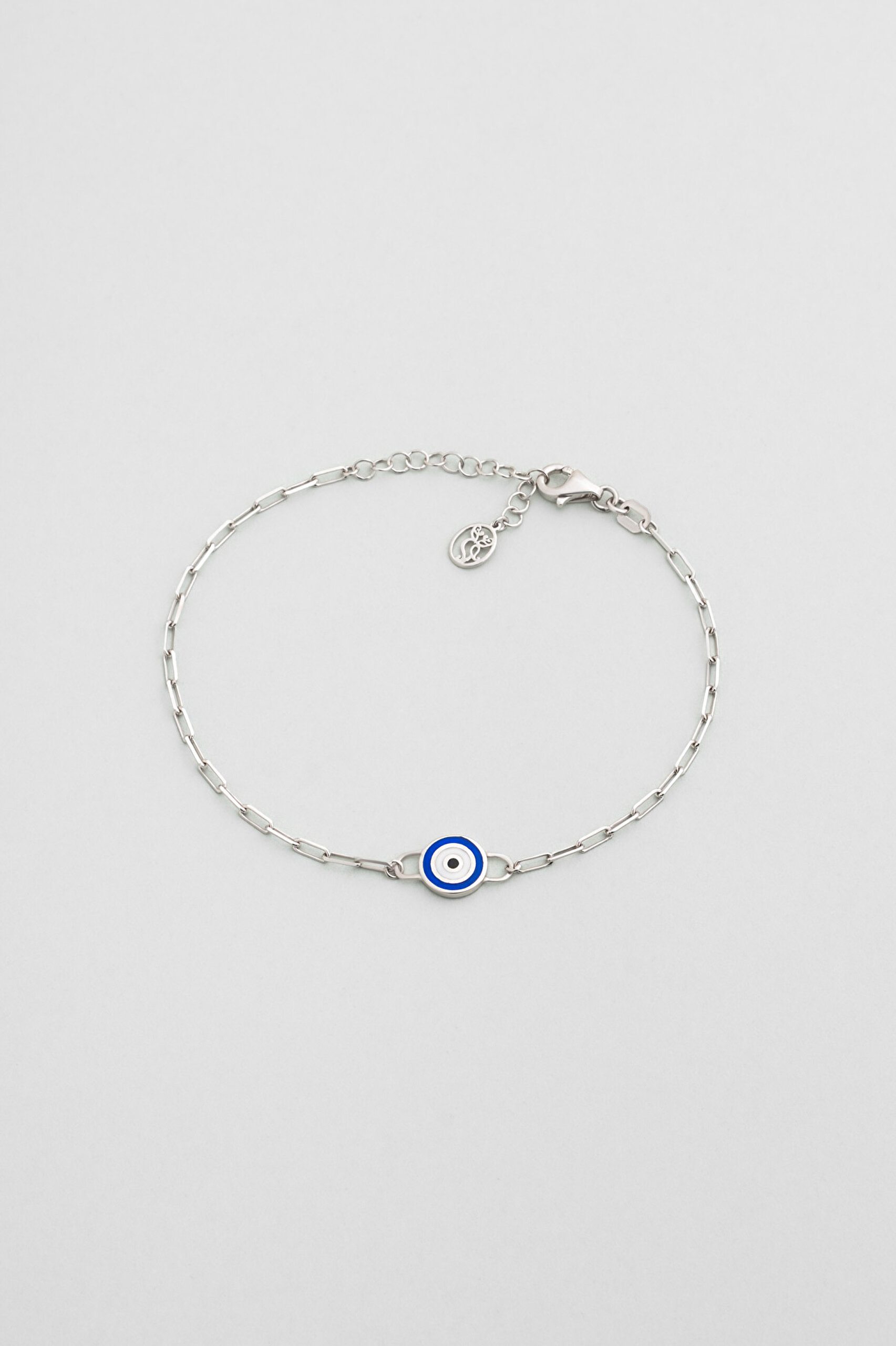 ⁠ Osiris'in Gözü Çift Taraflı 18 Ayar Beyaz Altın Kaplama 19 Cm Gümüş Nazar Bileklik_0}