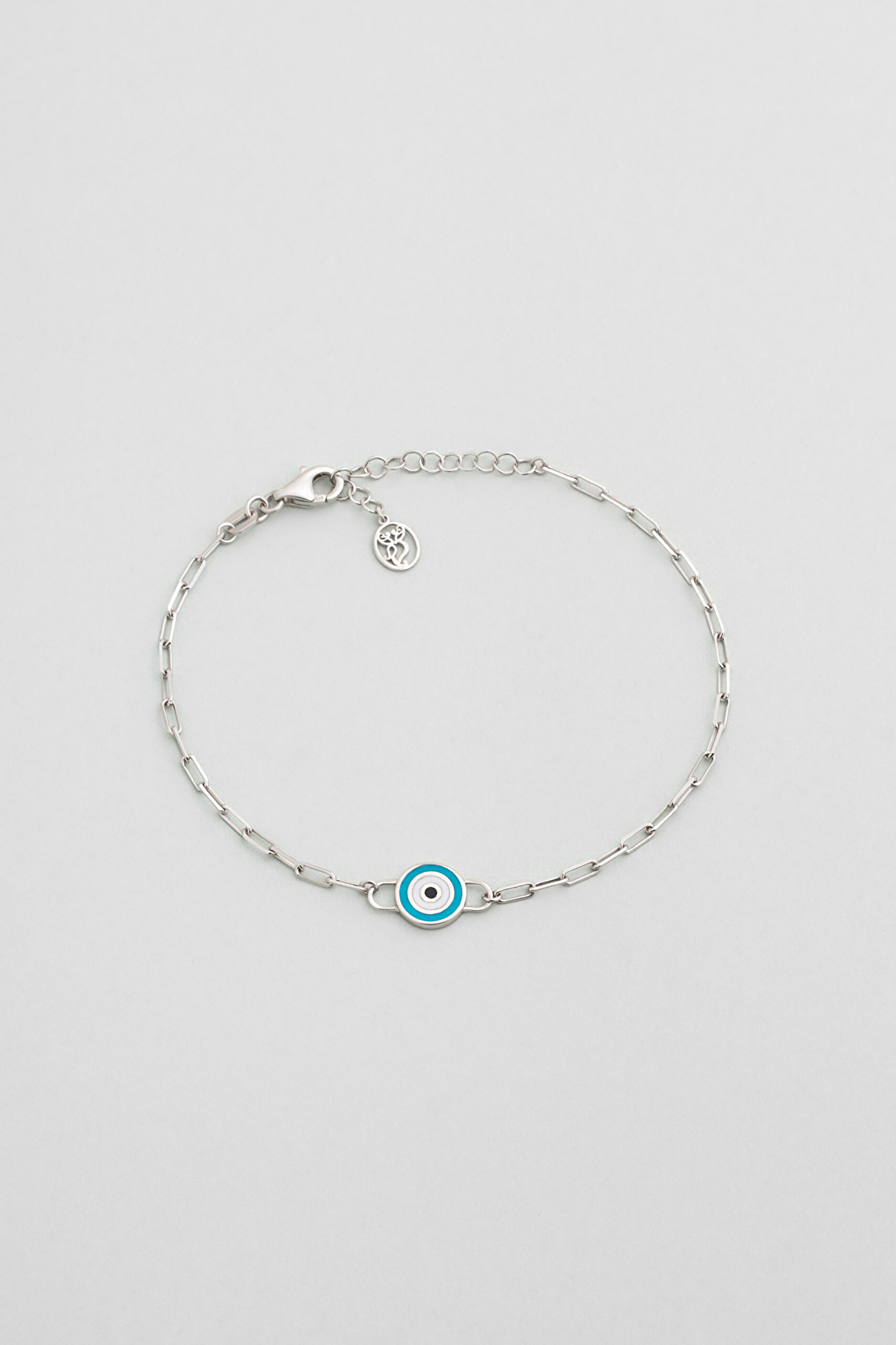 ⁠ Osiris'in Gözü Çift Taraflı 18 Ayar Beyaz Altın Kaplama 19 Cm Gümüş Nazar Bileklik_4}