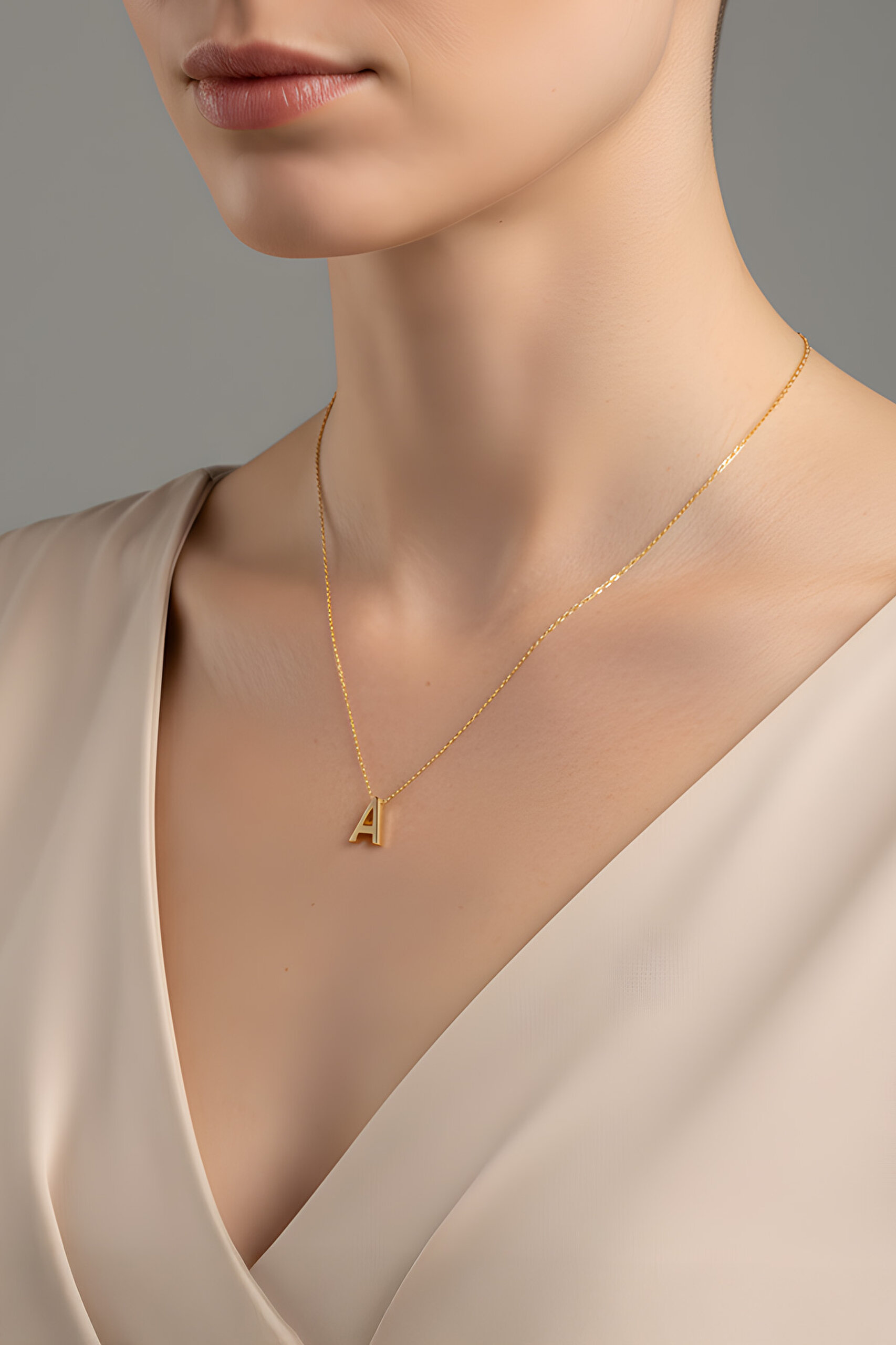 ⁠ My Story A Harfi 18 Ayar Sarı Altın Kaplama 45 Cm Gümüş Kolye_3}