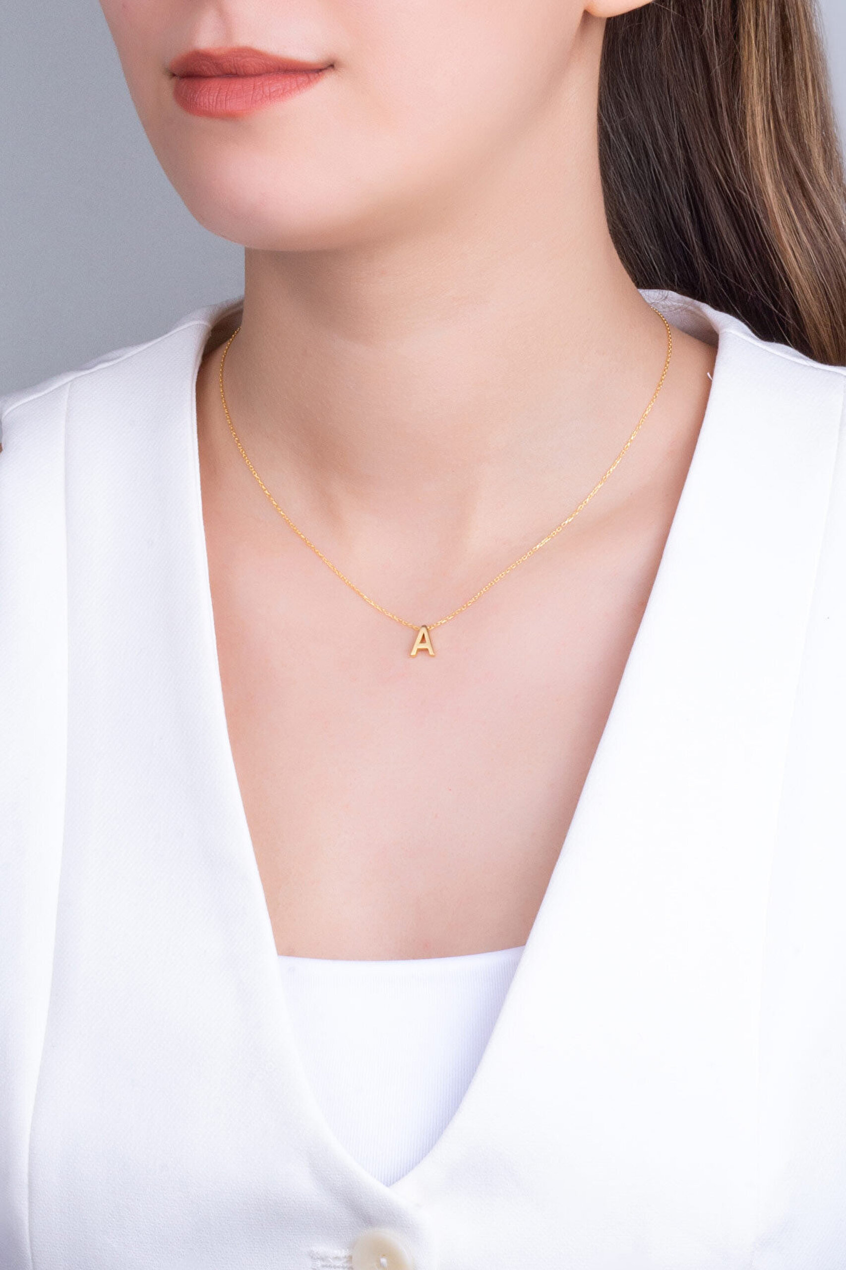 My Story A Harfi 18 Ayar Sarı Altın Kaplama 45 Cm Gümüş Kolye - 3