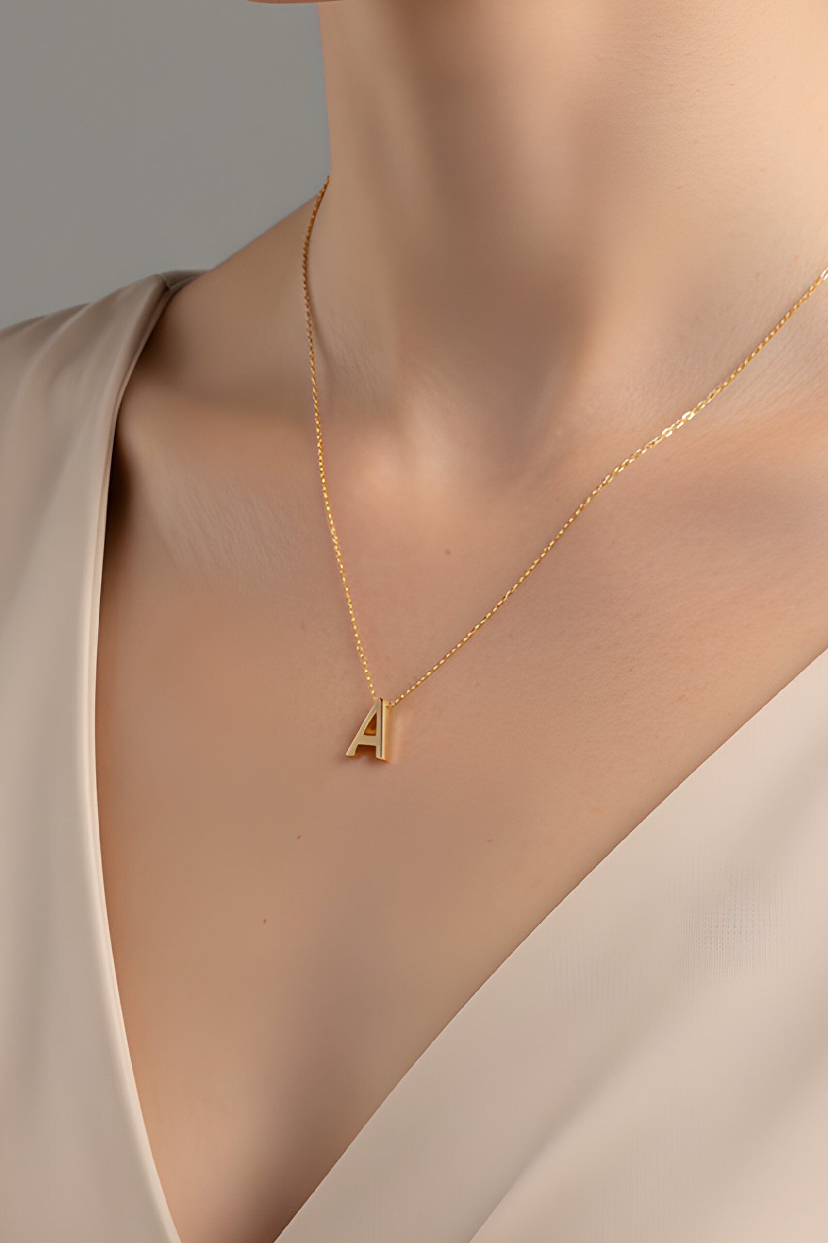 ⁠ My Story A Harfi 18 Ayar Sarı Altın Kaplama 45 Cm Gümüş Kolye_1}