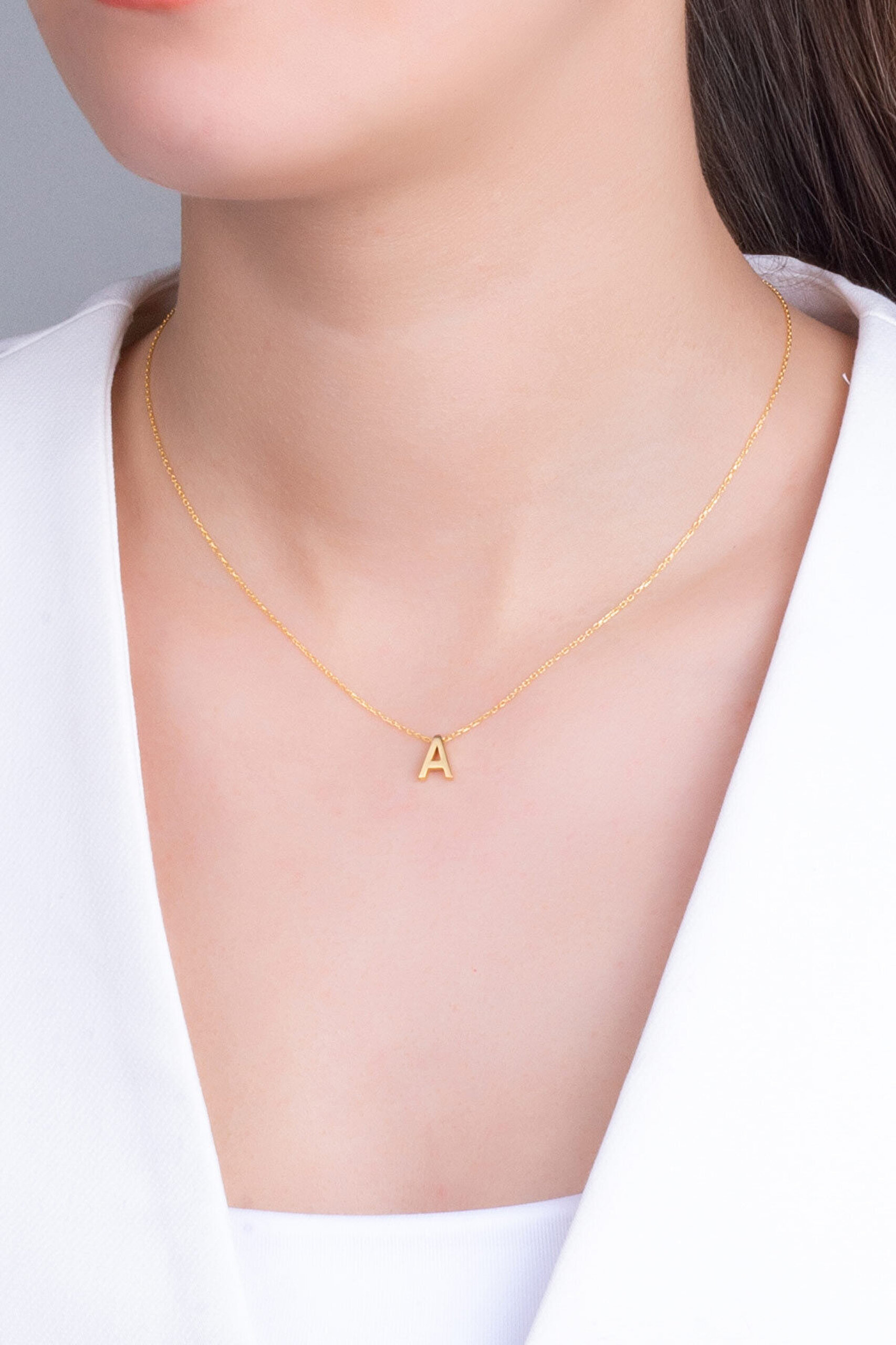 My Story A Harfi 18 Ayar Sarı Altın Kaplama 45 Cm Gümüş Kolye - 1