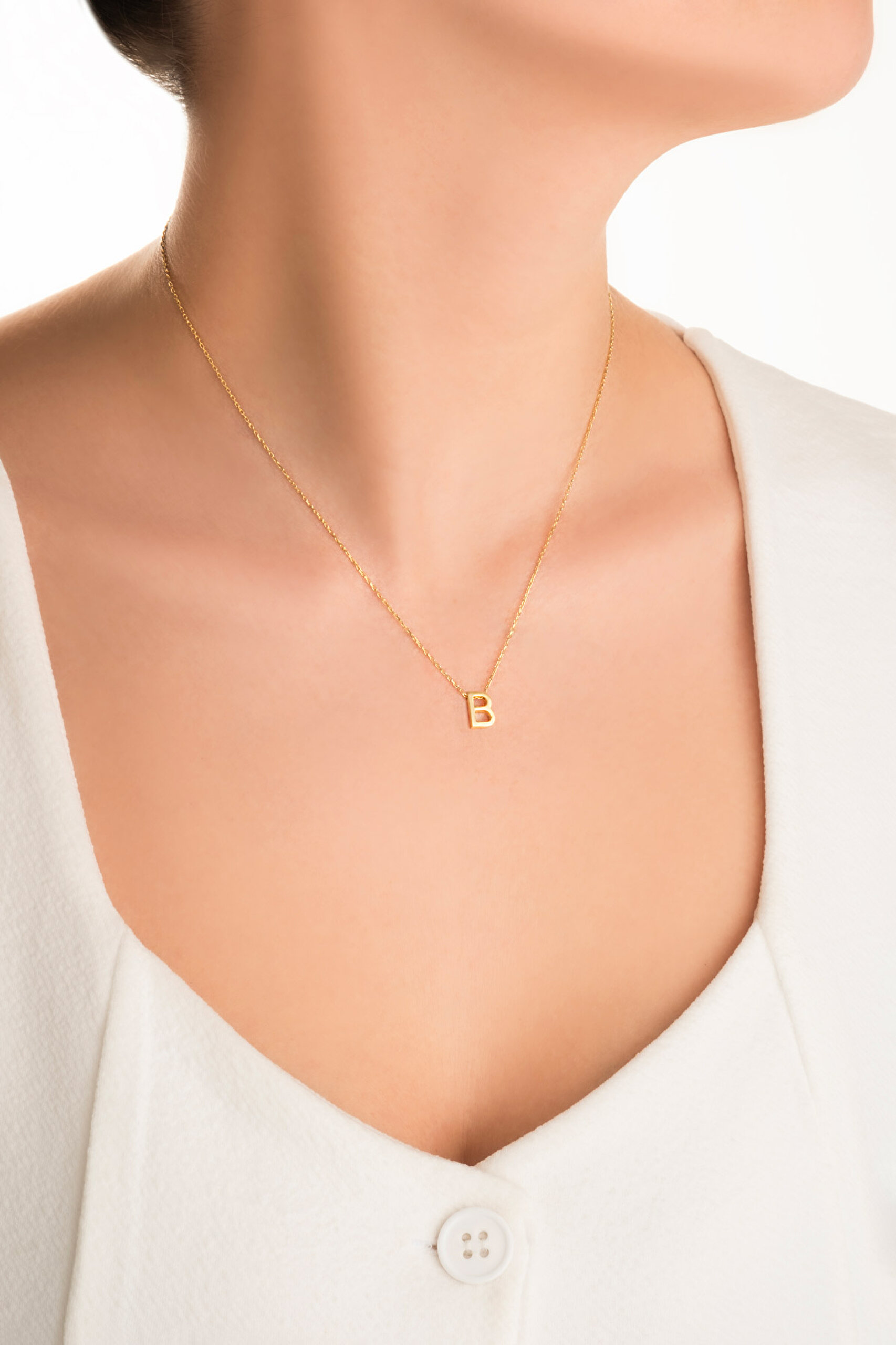 ⁠ My Story B Harfi 18 Ayar Sarı Altın Kaplama 45 Cm Gümüş Kolye_3}