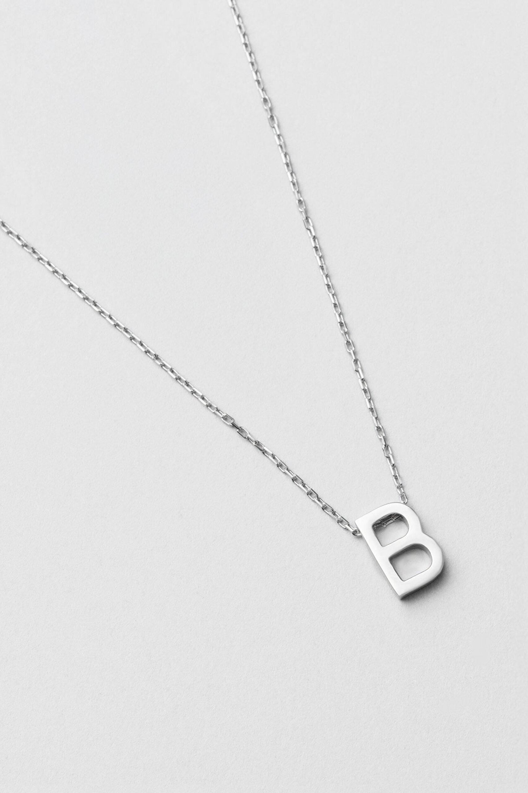 My Story B Harfi 18 Ayar Beyaz Altın Kaplama 45 Cm Gümüş Kolye - 4