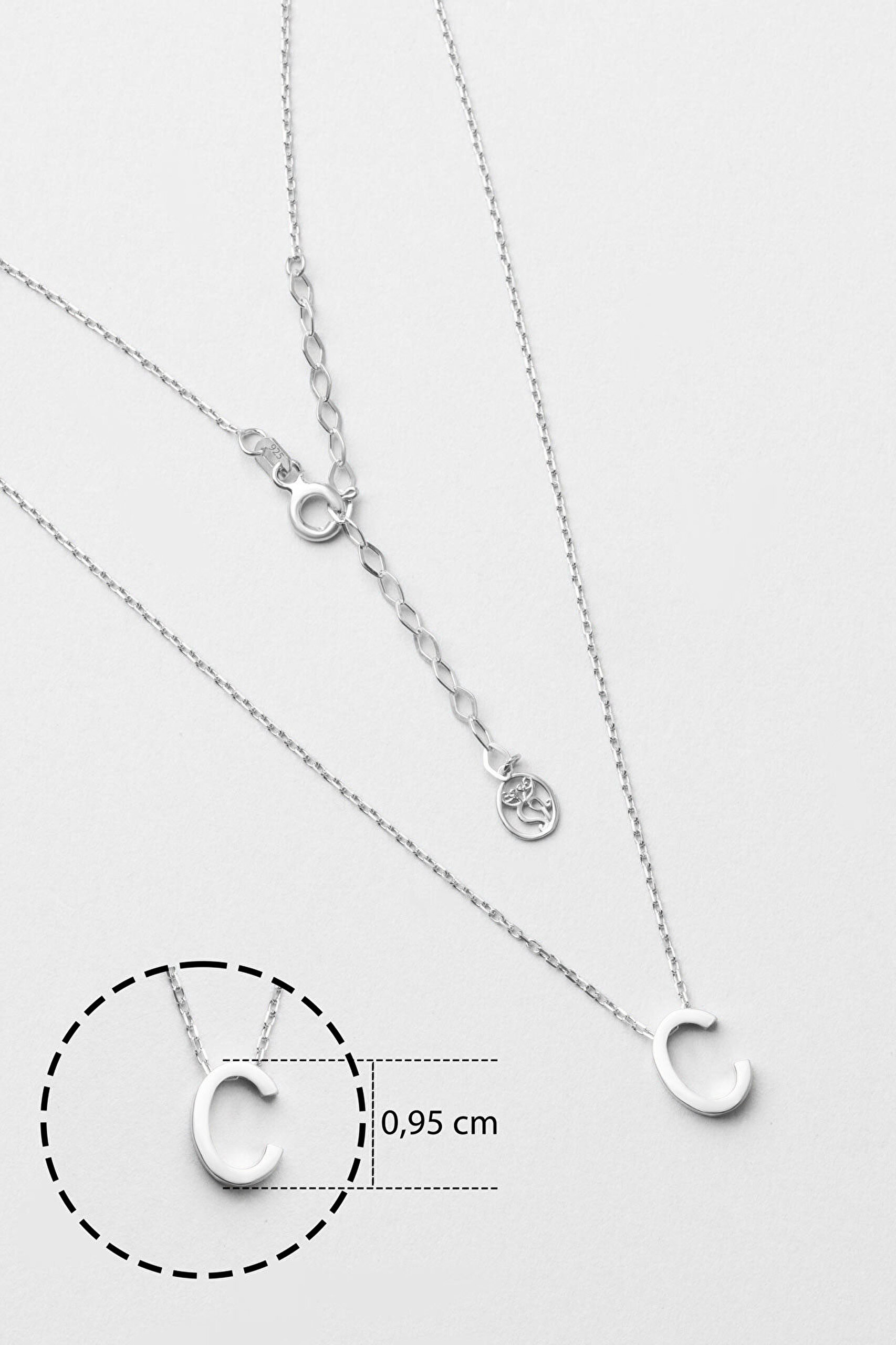 My Story C Harfi 18 Ayar Beyaz Altın Kaplama 45 Cm Gümüş Kolye - 2