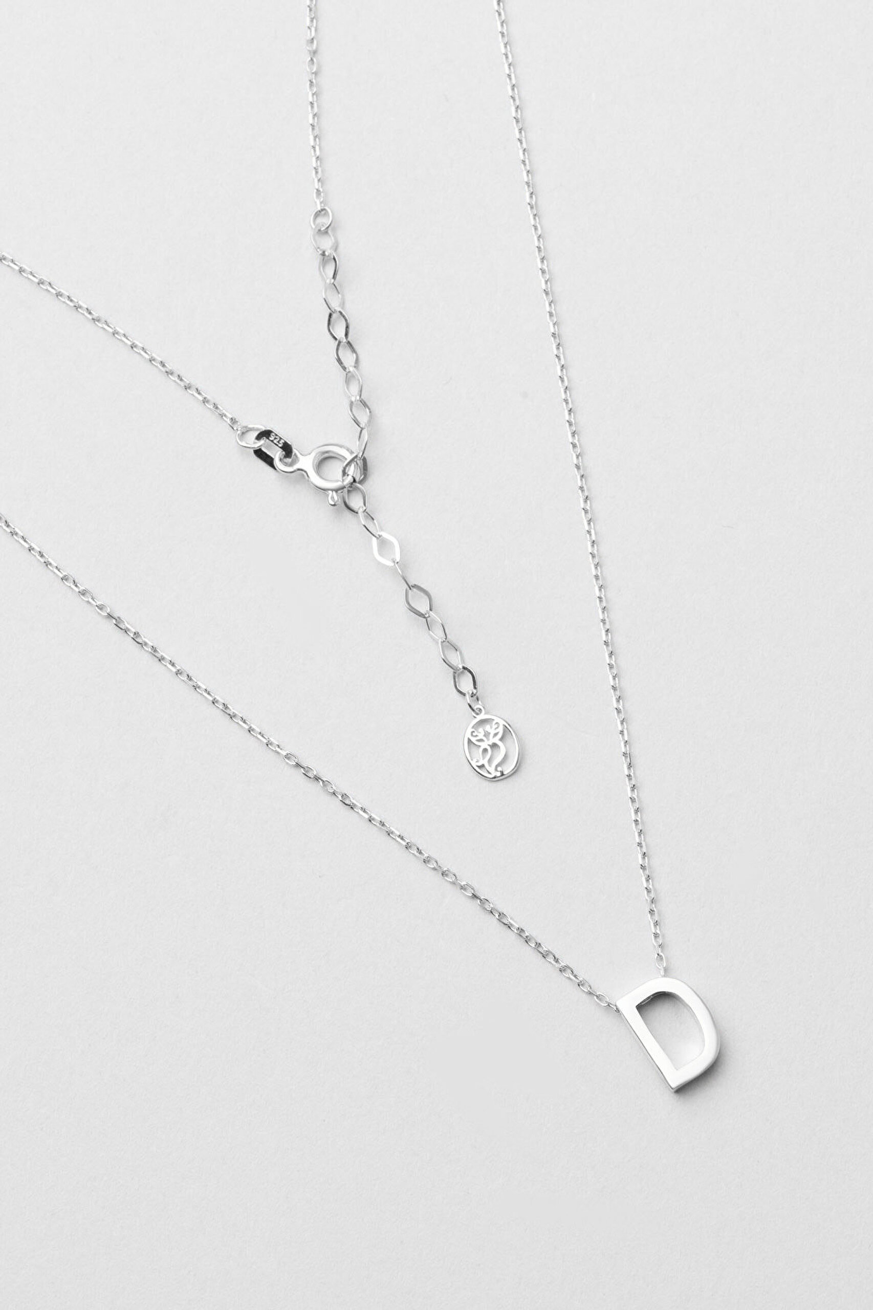 My Story D Harfi 18 Ayar Beyaz Altın Kaplama 45 Cm Gümüş Kolye - 0