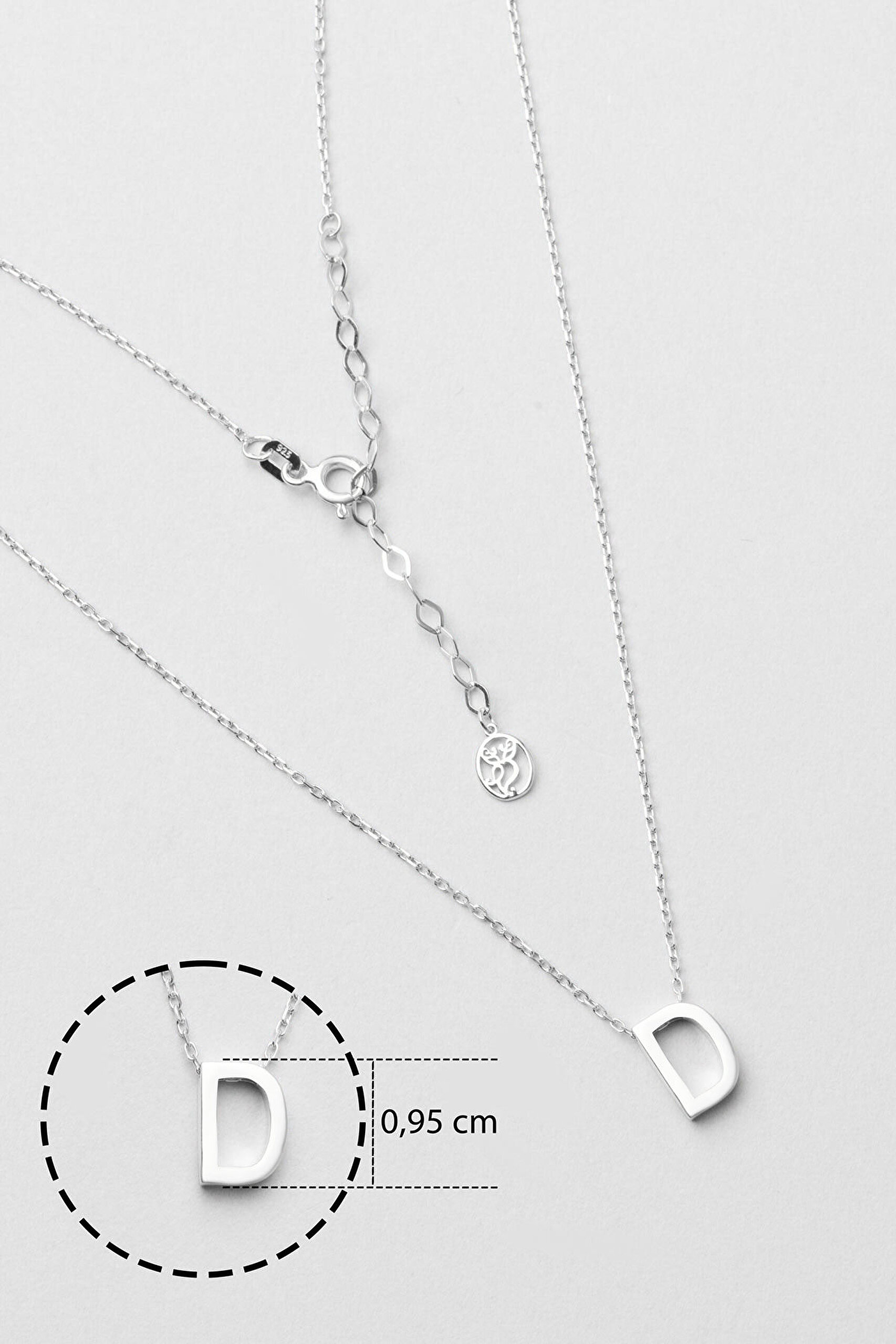 My Story D Harfi 18 Ayar Beyaz Altın Kaplama 45 Cm Gümüş Kolye - 2