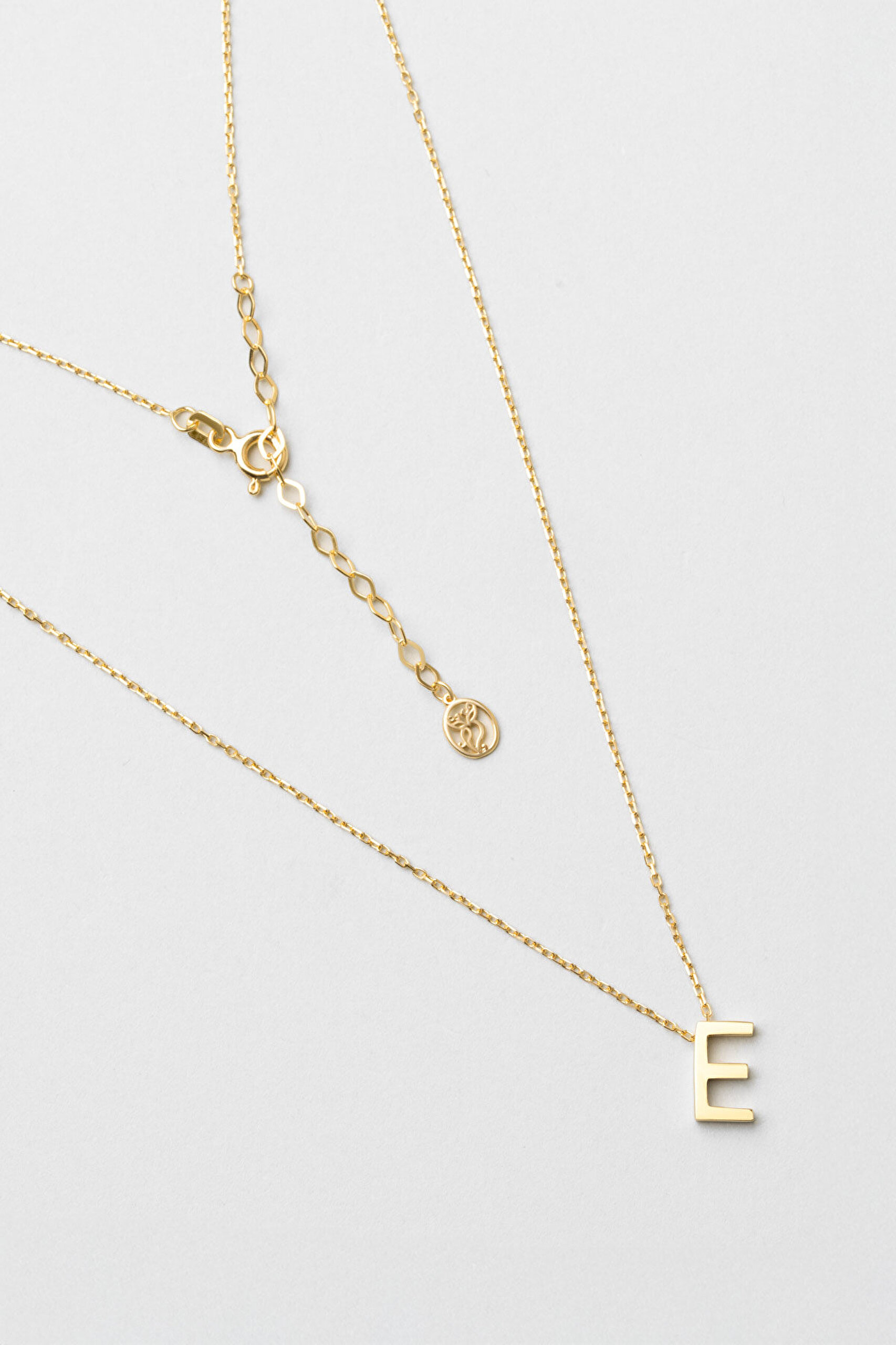 My Story E Harfi 18 Ayar Sarı Altın Kaplama 45 Cm Gümüş Kolye - 0