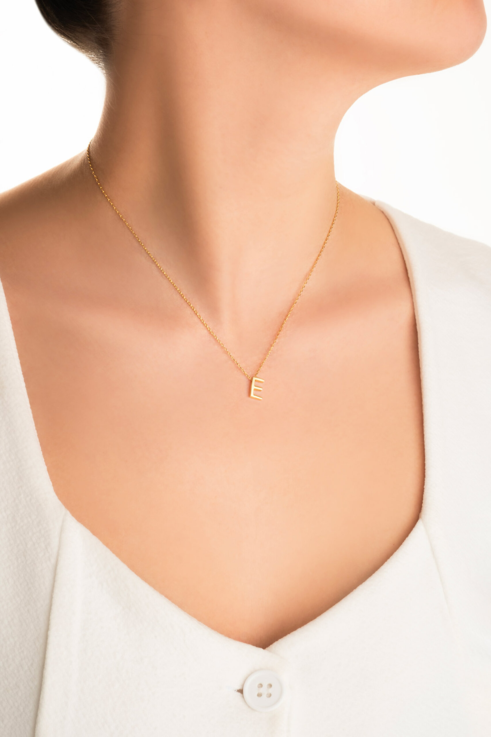 My Story E Harfi 18 Ayar Sarı Altın Kaplama 45 Cm Gümüş Kolye - 3