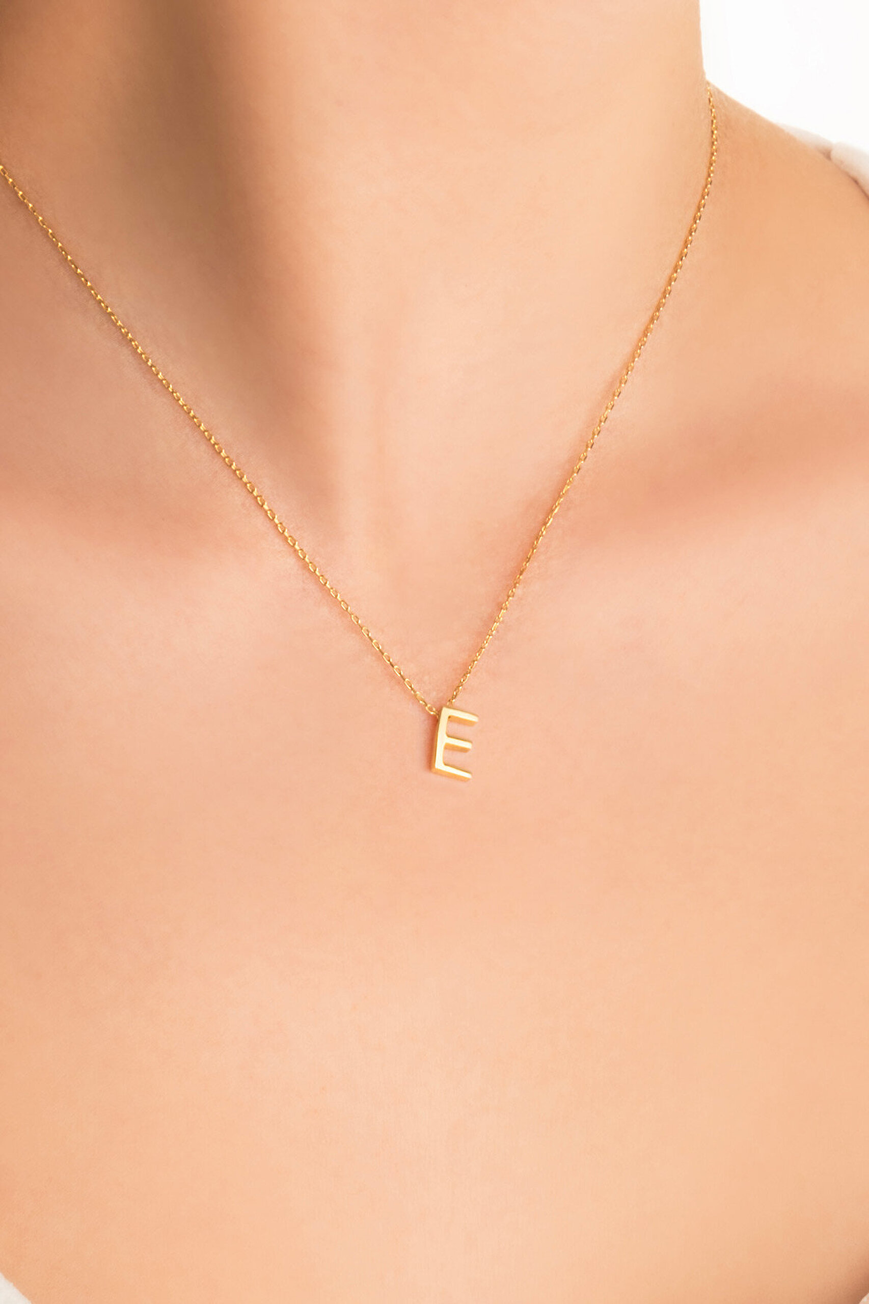 My Story E Harfi 18 Ayar Sarı Altın Kaplama 45 Cm Gümüş Kolye - 1