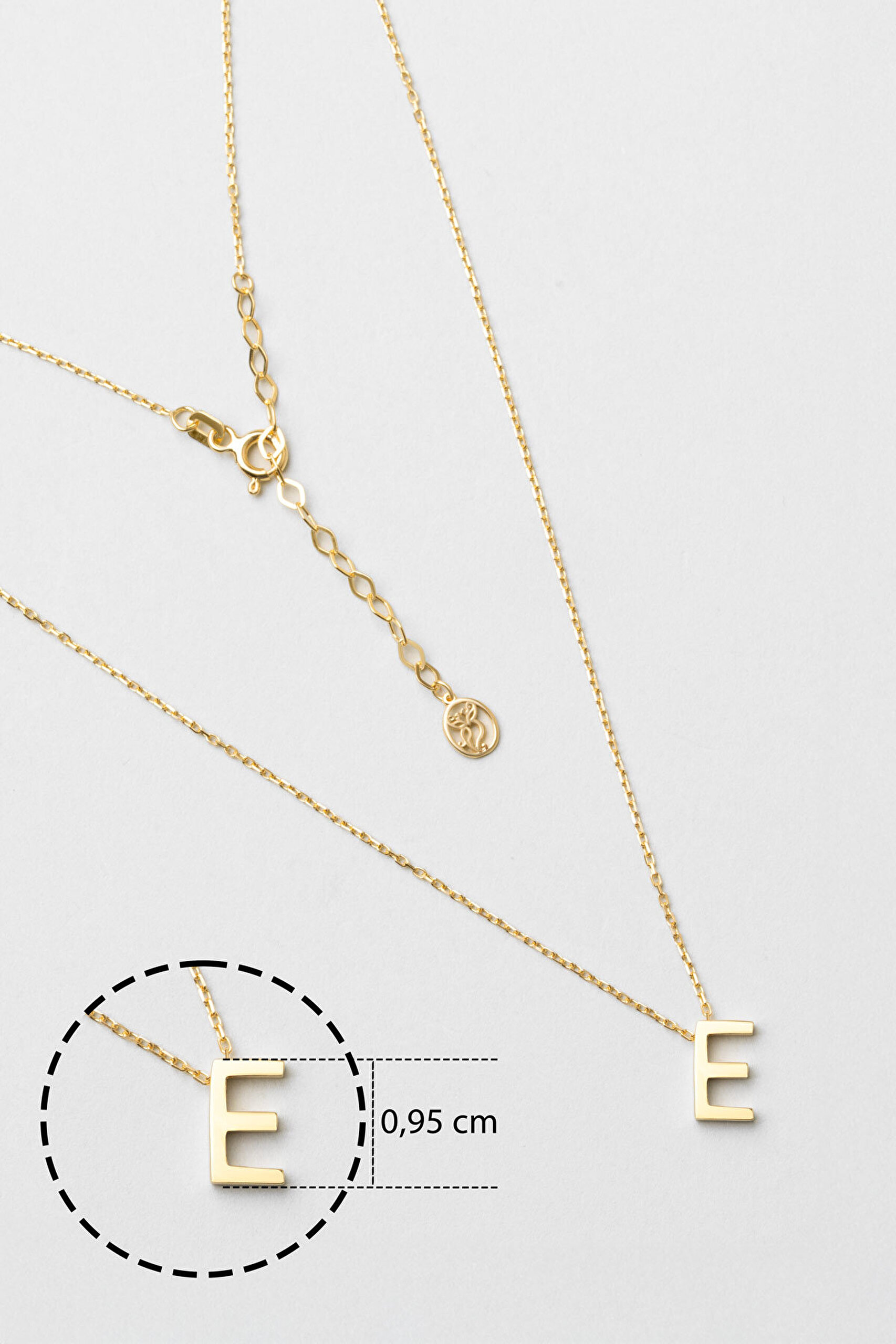 My Story E Harfi 18 Ayar Sarı Altın Kaplama 45 Cm Gümüş Kolye - 2