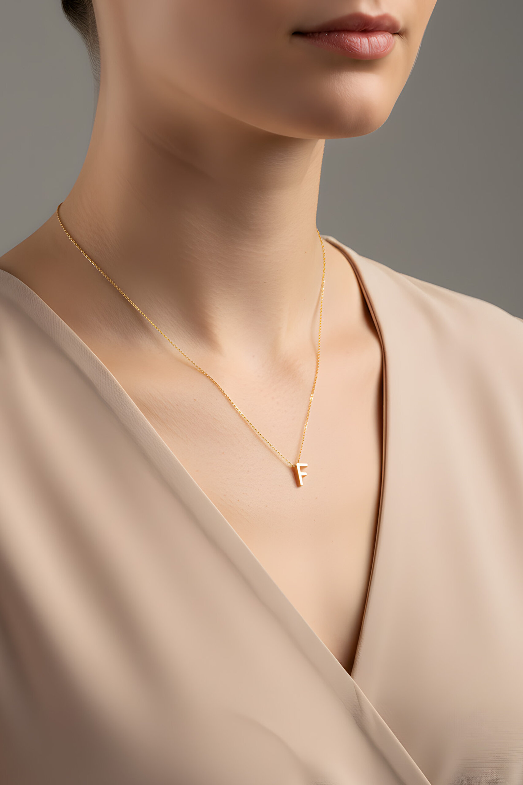 ⁠ My Story F Harfi 18 Ayar Sarı Altın Kaplama 45 Cm Gümüş Kolye_3}