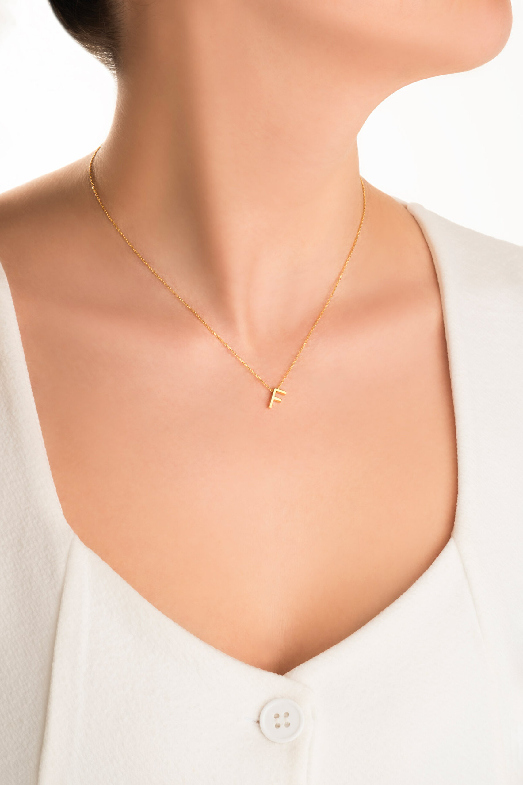 ⁠ My Story F Harfi 18 Ayar Sarı Altın Kaplama 45 Cm Gümüş Kolye_3}