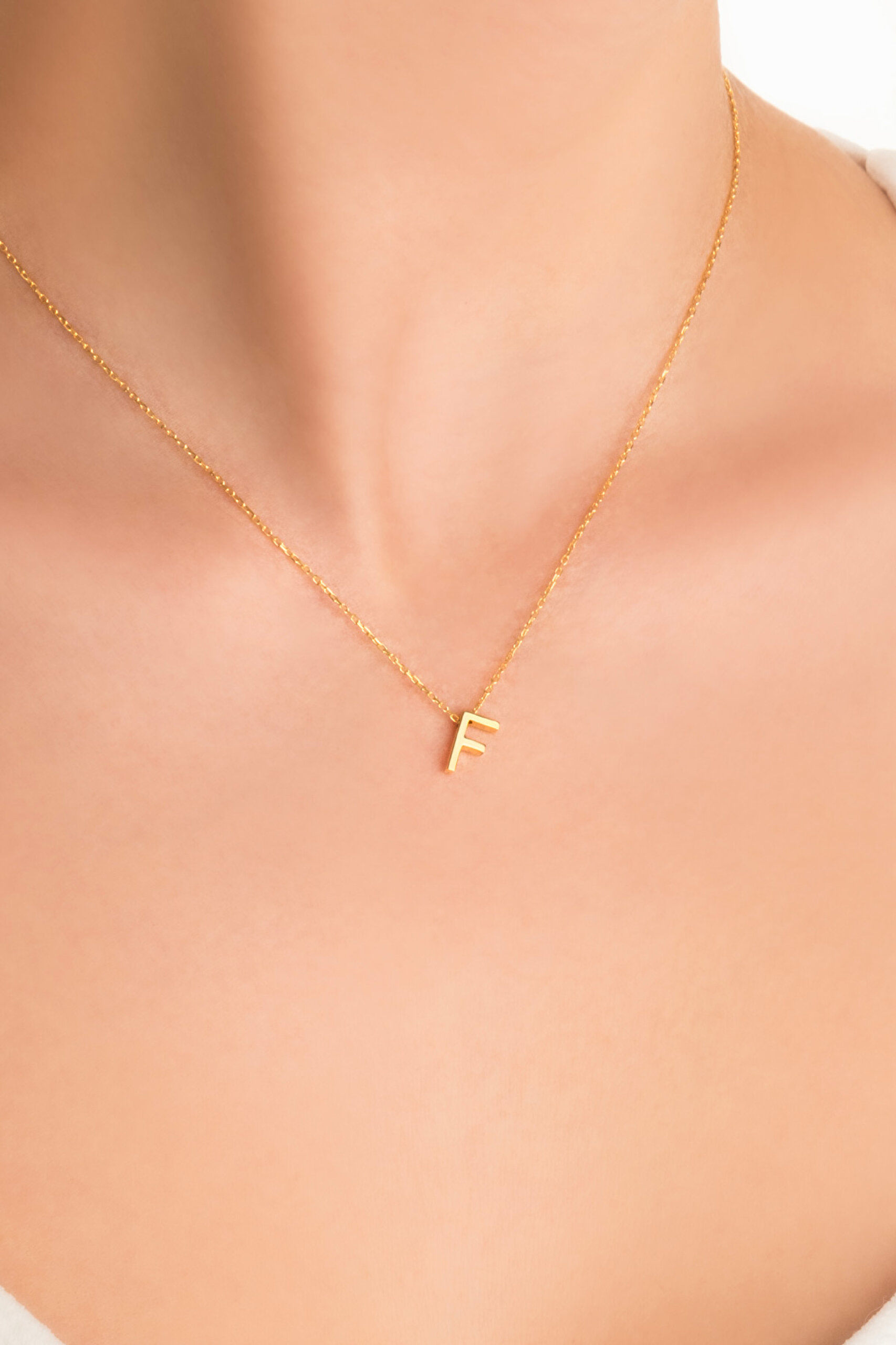 ⁠ My Story F Harfi 18 Ayar Sarı Altın Kaplama 45 Cm Gümüş Kolye_1}
