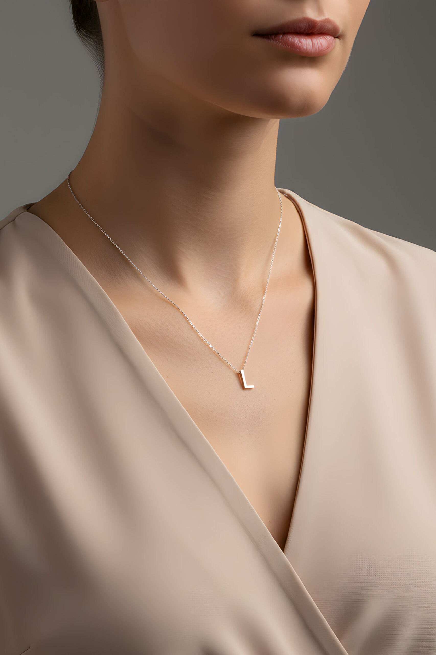 ⁠ My Story L Harfi 18 Ayar Beyaz Altın Kaplama 45 Cm Gümüş Kolye_3}