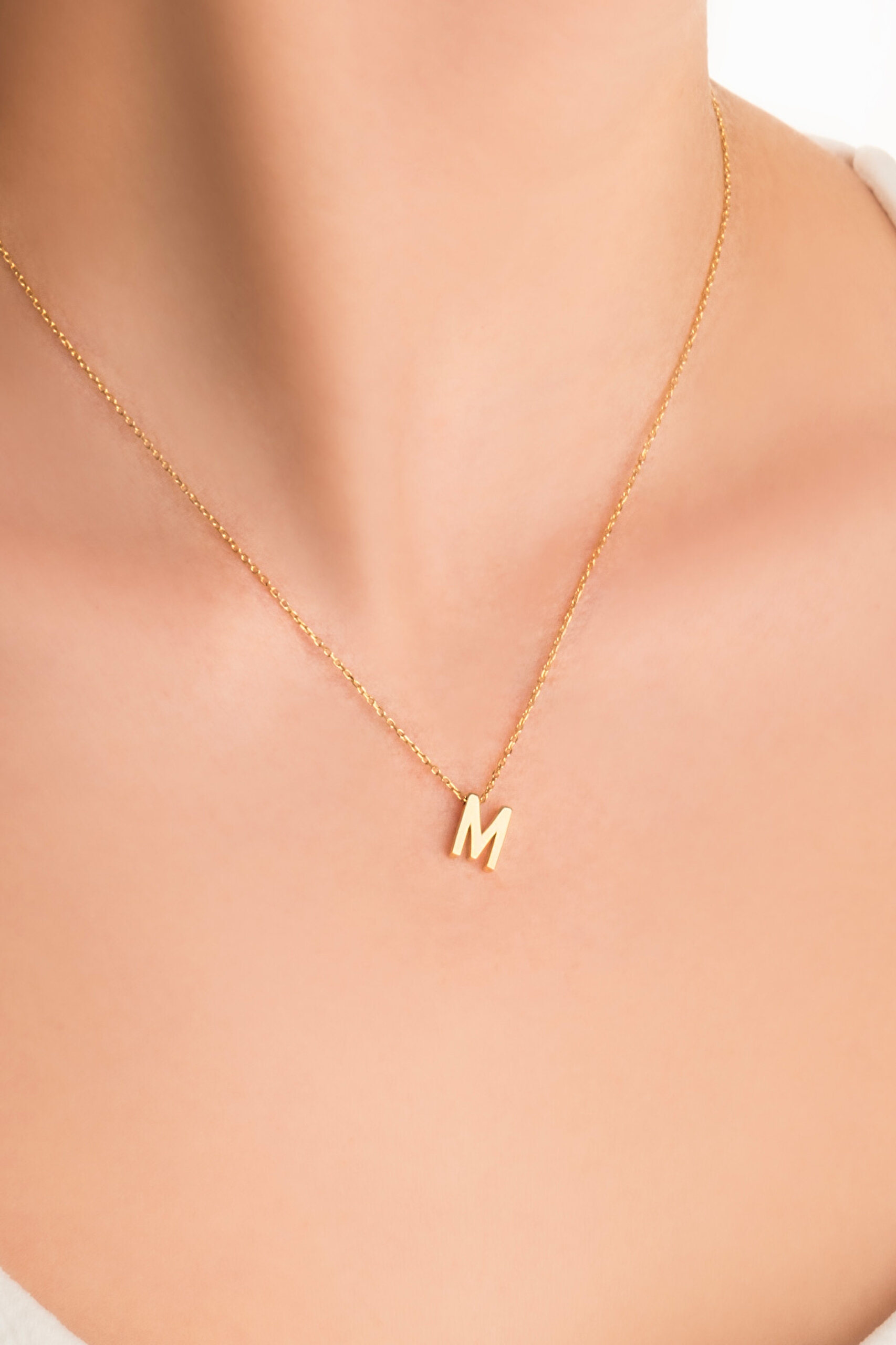 ⁠ My Story M Harfi 18 Ayar Sarı Altın Kaplama 45 Cm Gümüş Kolye_1}