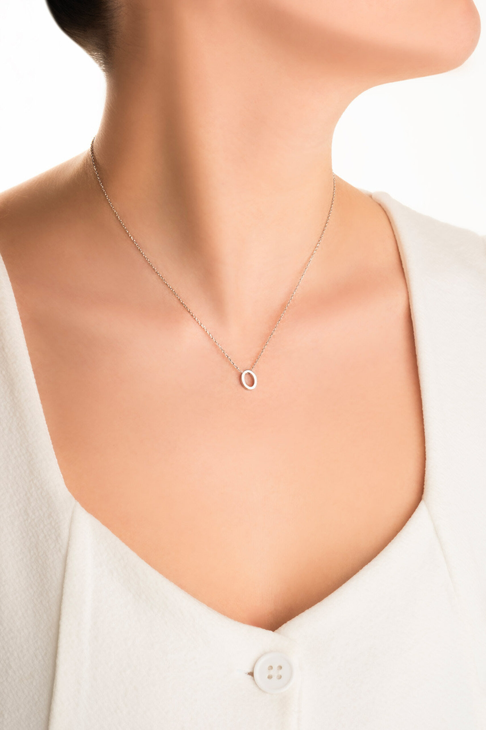 My Story O Harfi 18 Ayar Beyaz Altın Kaplama 45 Cm Gümüş Kolye - 3