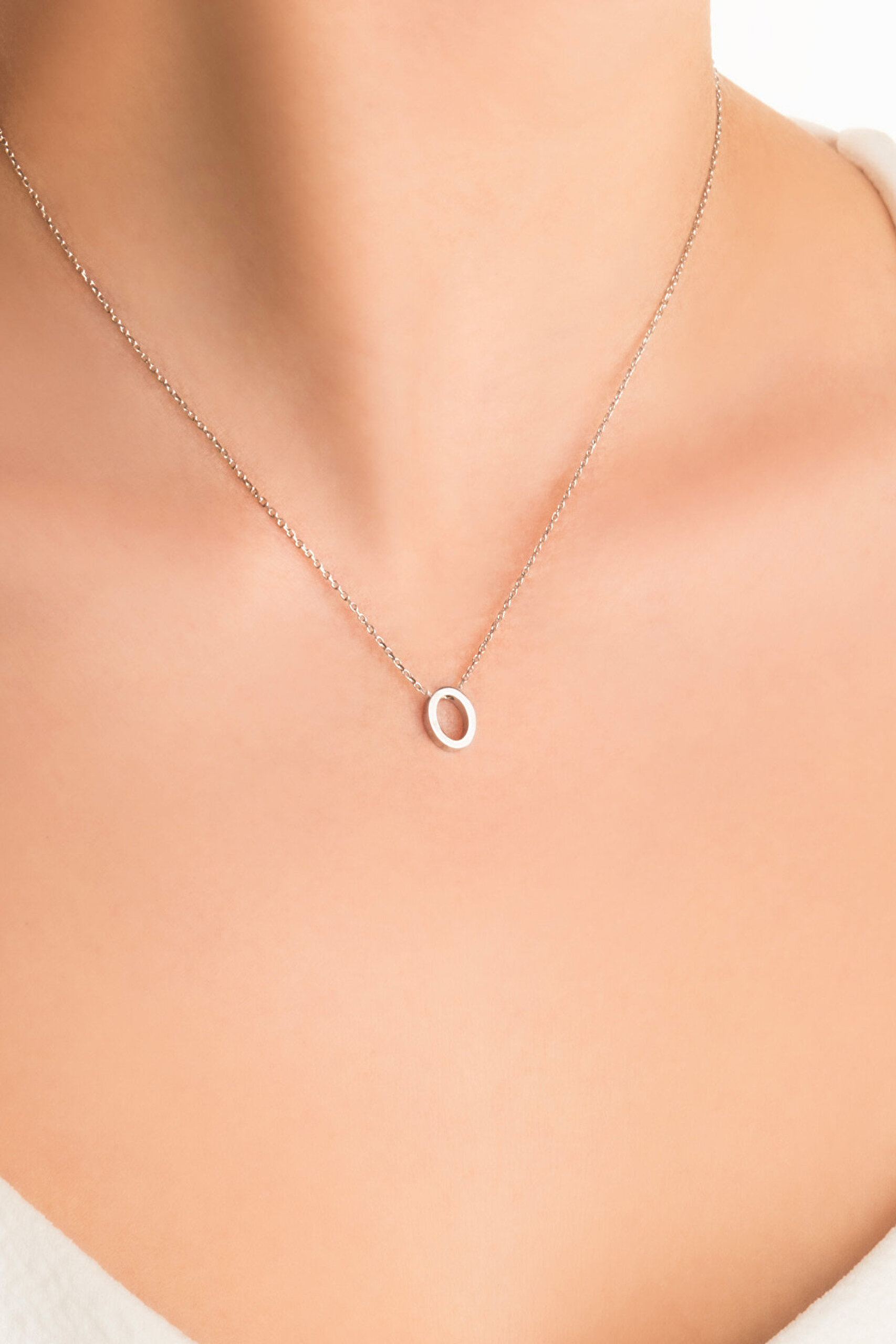 My Story O Harfi 18 Ayar Beyaz Altın Kaplama 45 Cm Gümüş Kolye - 1