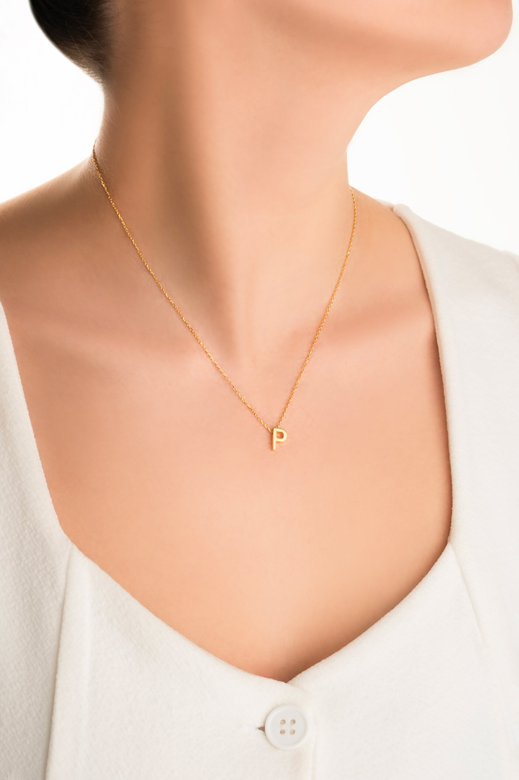 ⁠ My Story P Harfi 18 Ayar Sarı Altın Kaplama 45 Cm Gümüş Kolye_3}