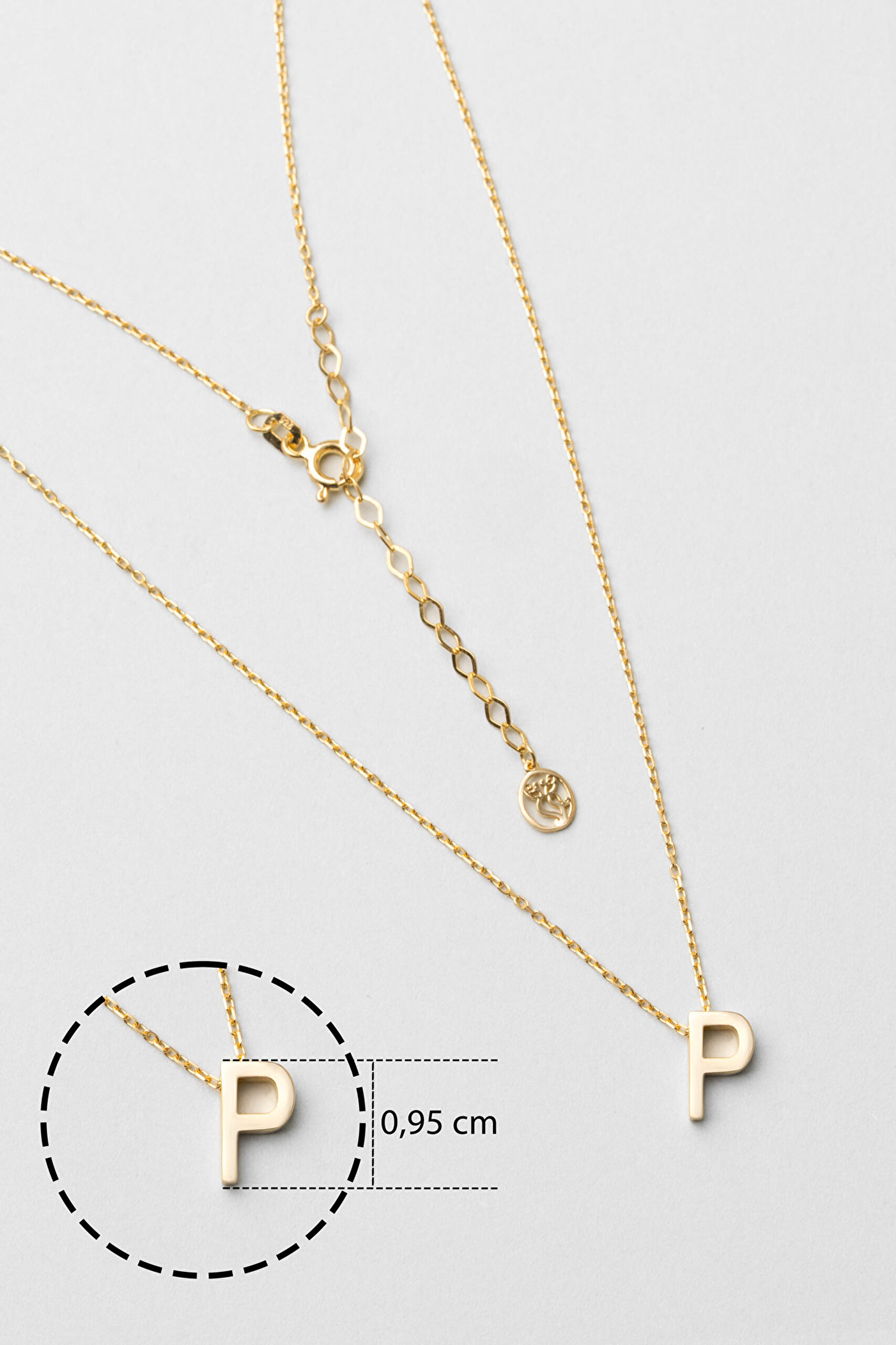 ⁠ My Story P Harfi 18 Ayar Sarı Altın Kaplama 45 Cm Gümüş Kolye_2}
