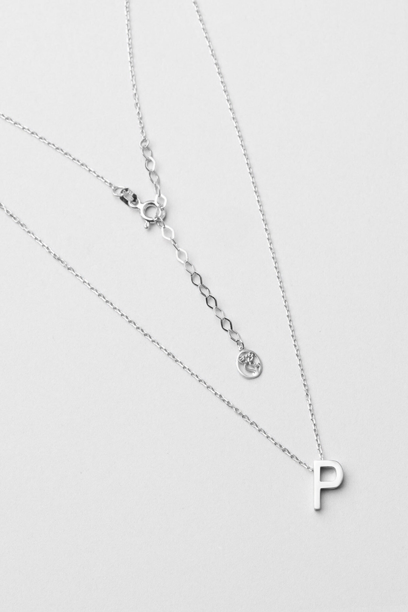 My Story P Harfi 18 Ayar Beyaz Altın Kaplama 45 Cm Gümüş Kolye - 0