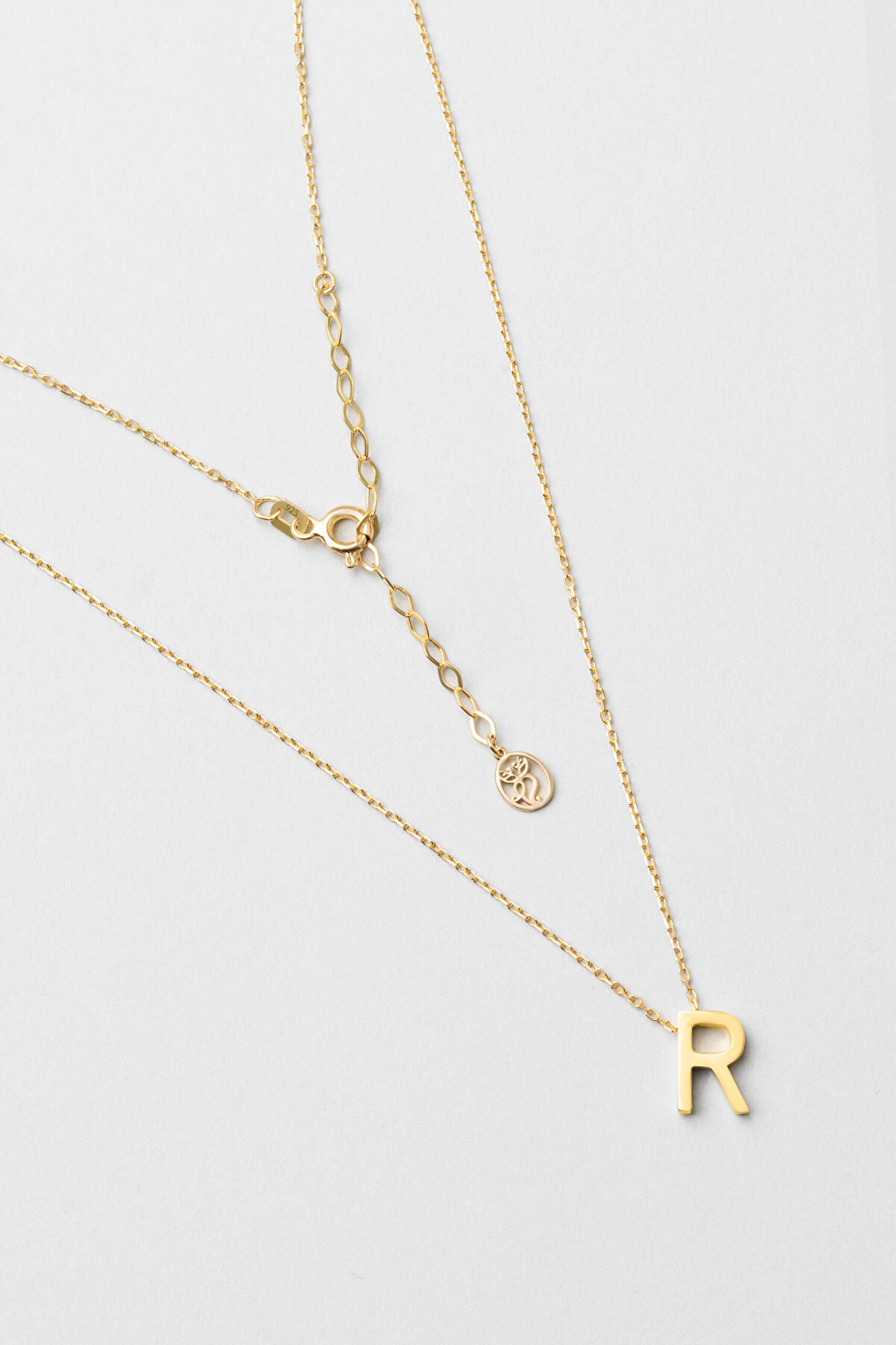 My Story R Harfi 18 Ayar Sarı Altın Kaplama 45 Cm Gümüş Kolye - 0