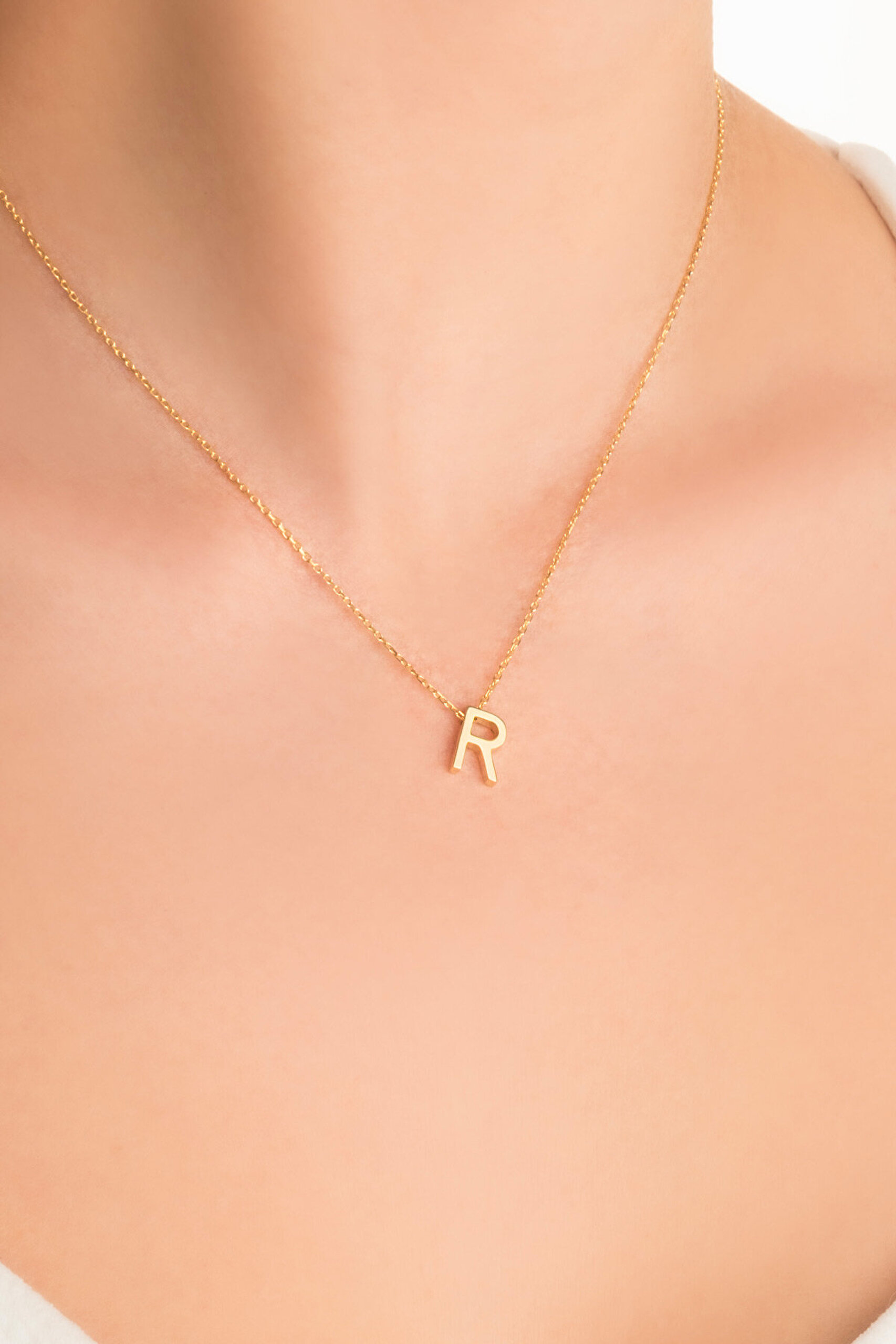 My Story R Harfi 18 Ayar Sarı Altın Kaplama 45 Cm Gümüş Kolye - 1