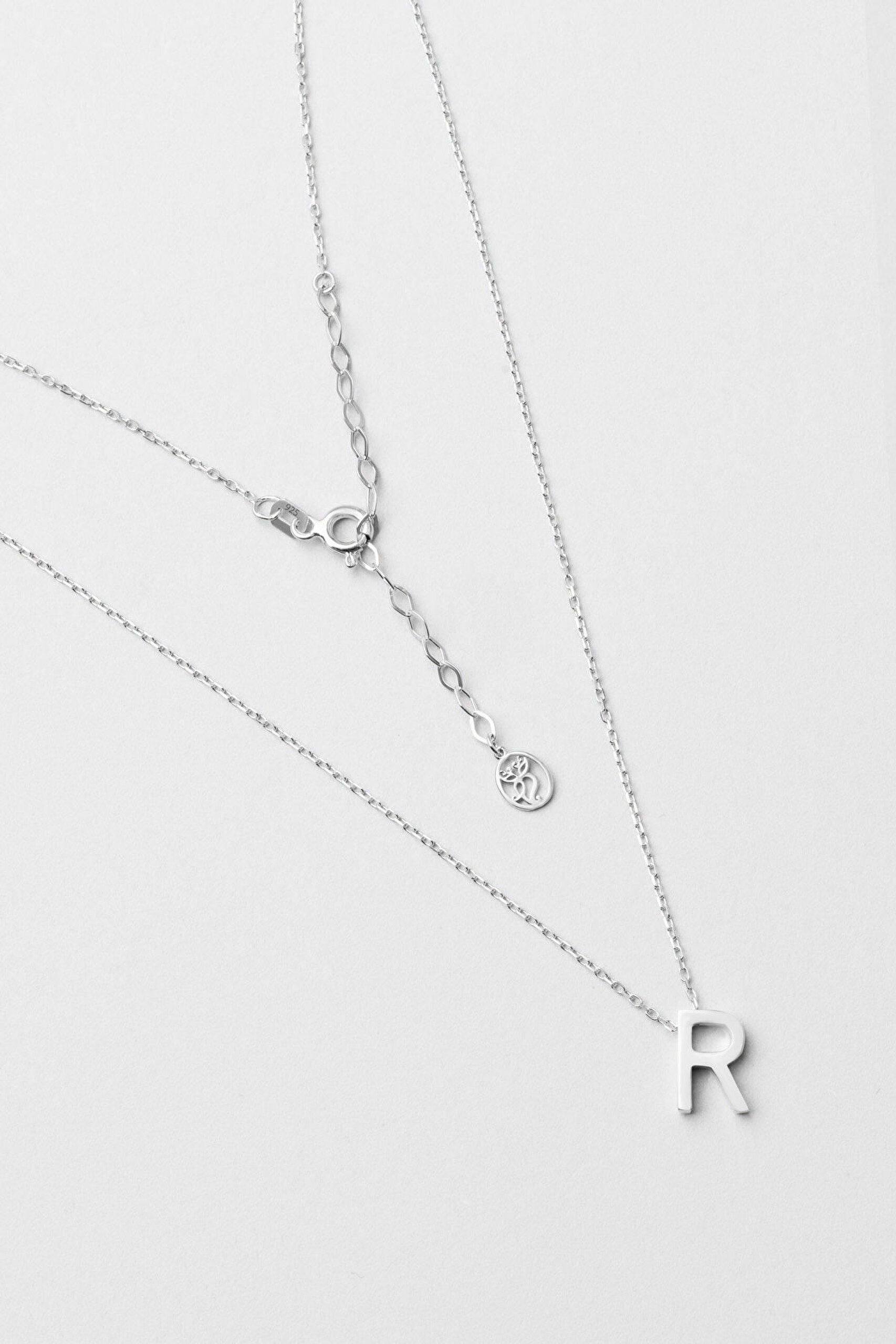 My Story R Harfi 18 Ayar Beyaz Altın Kaplama 45 Cm Gümüş Kolye - 0