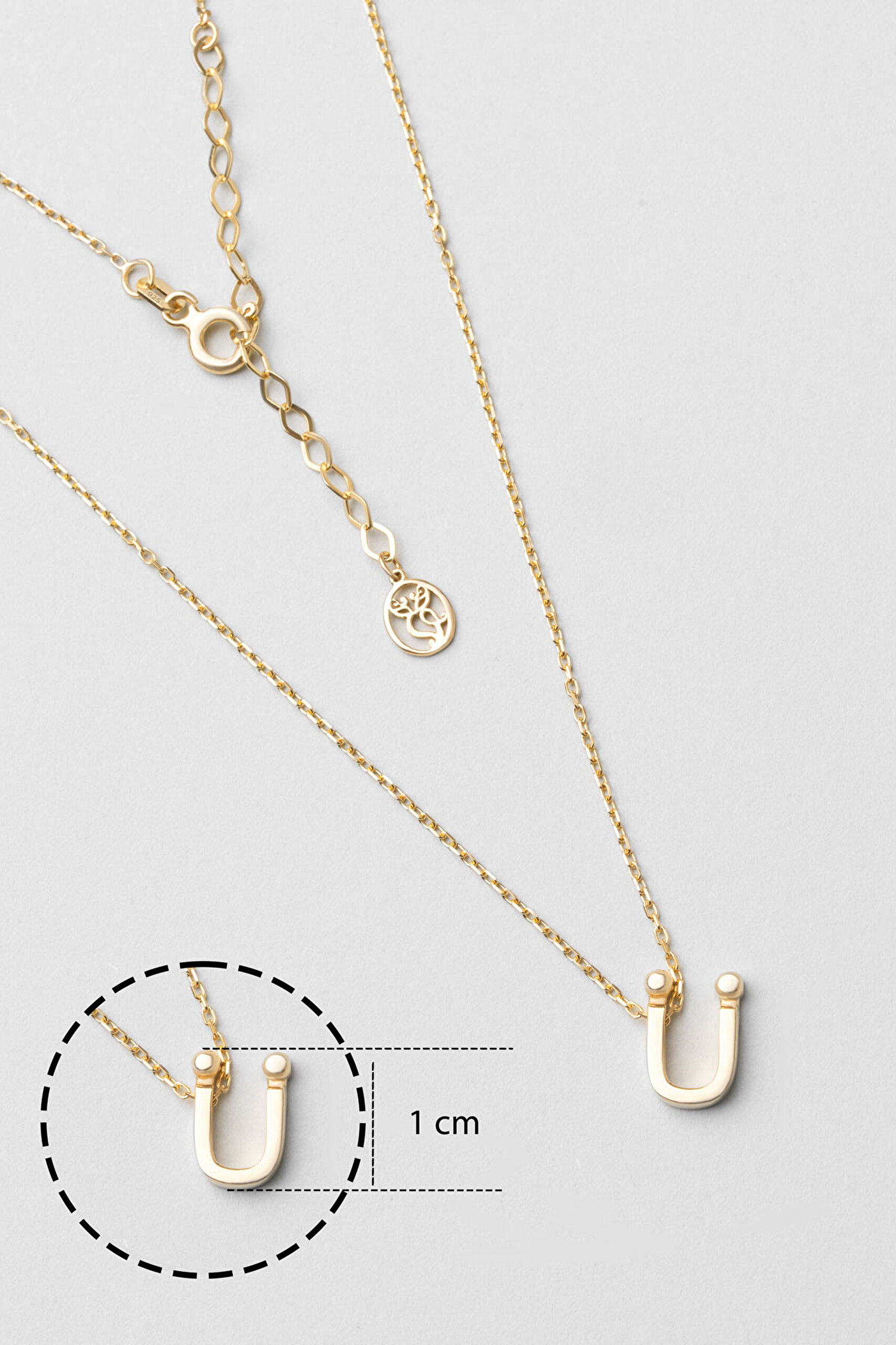 My Story Ü Harfi 18 Ayar Sarı Altın Kaplama 45 Cm Gümüş Kolye - 2