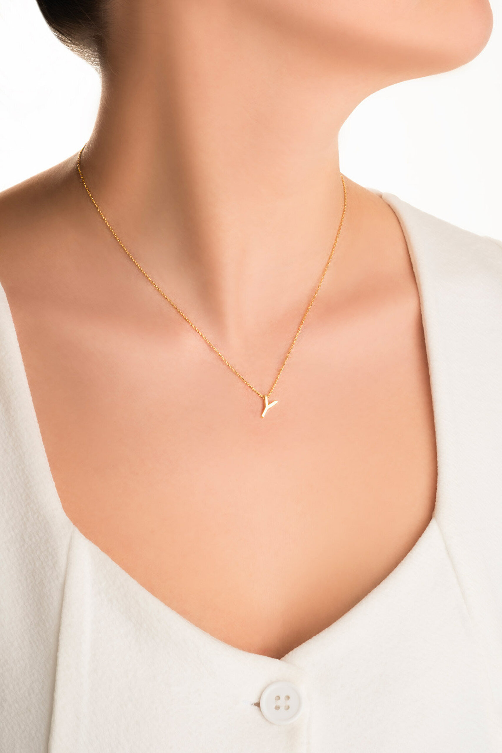 My Story Y Harfi 18 Ayar Sarı Altın Kaplama 45 Cm Gümüş Kolye - 3