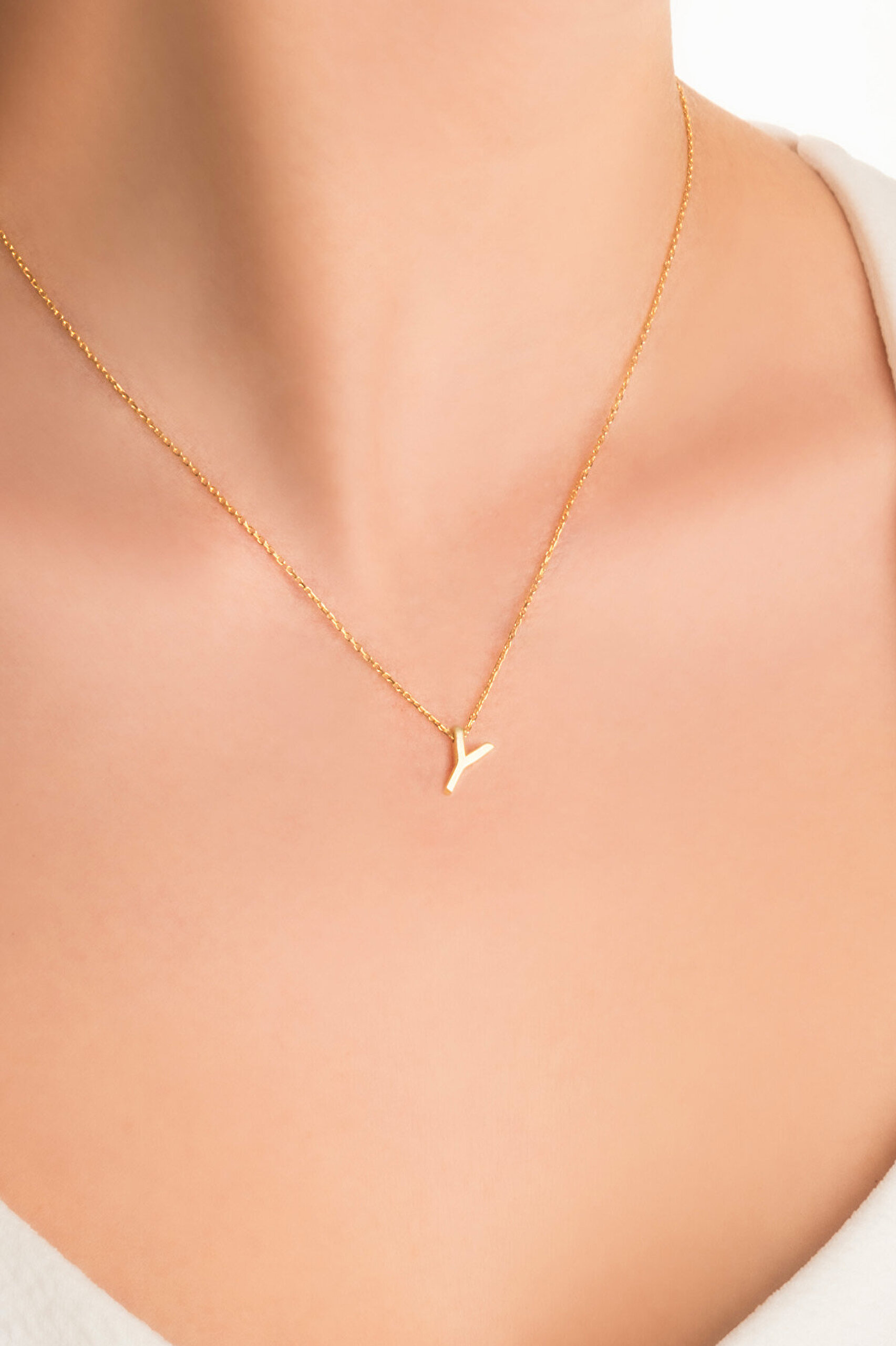My Story Y Harfi 18 Ayar Sarı Altın Kaplama 45 Cm Gümüş Kolye - 1