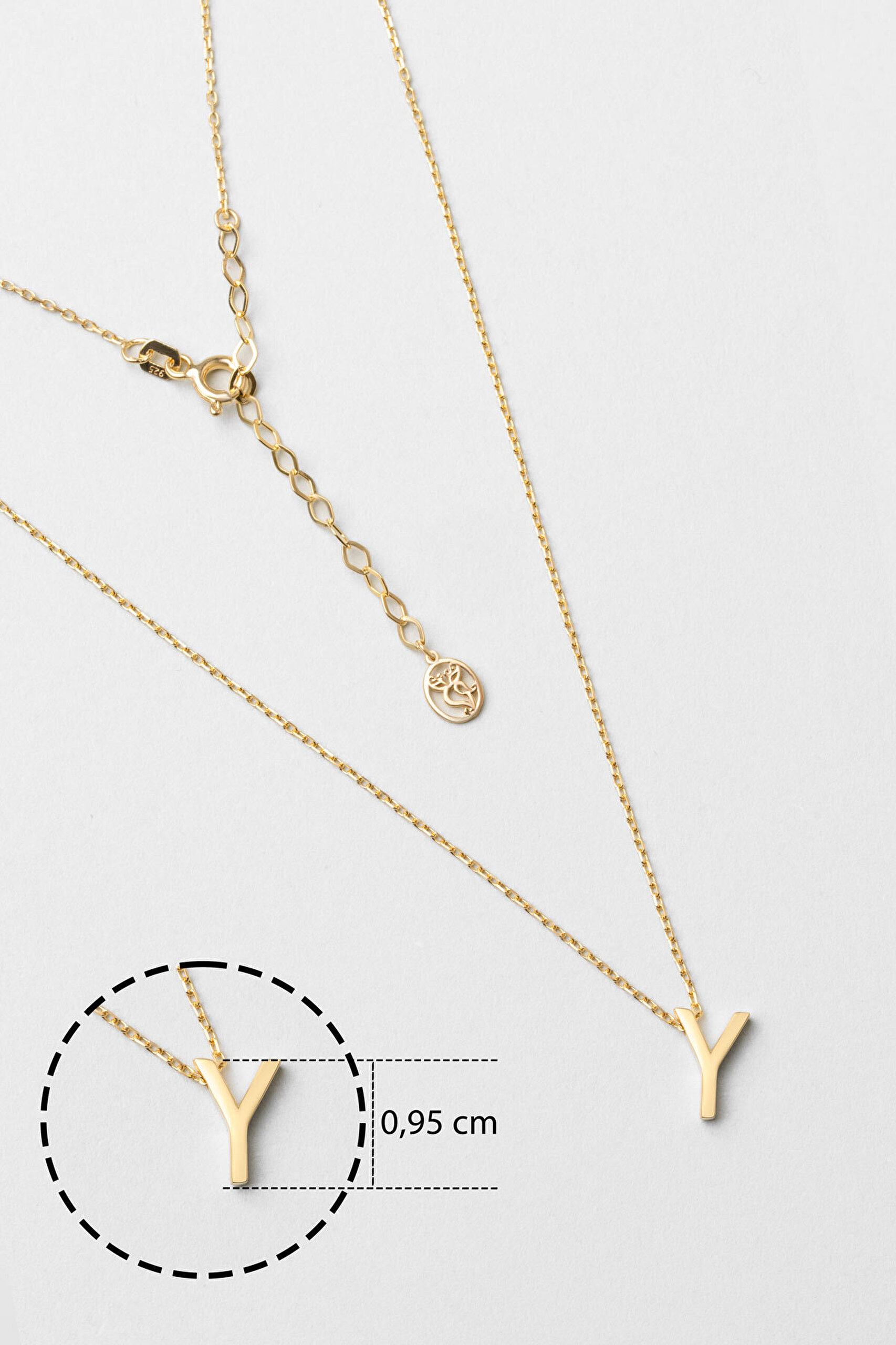 My Story Y Harfi 18 Ayar Sarı Altın Kaplama 45 Cm Gümüş Kolye - 2