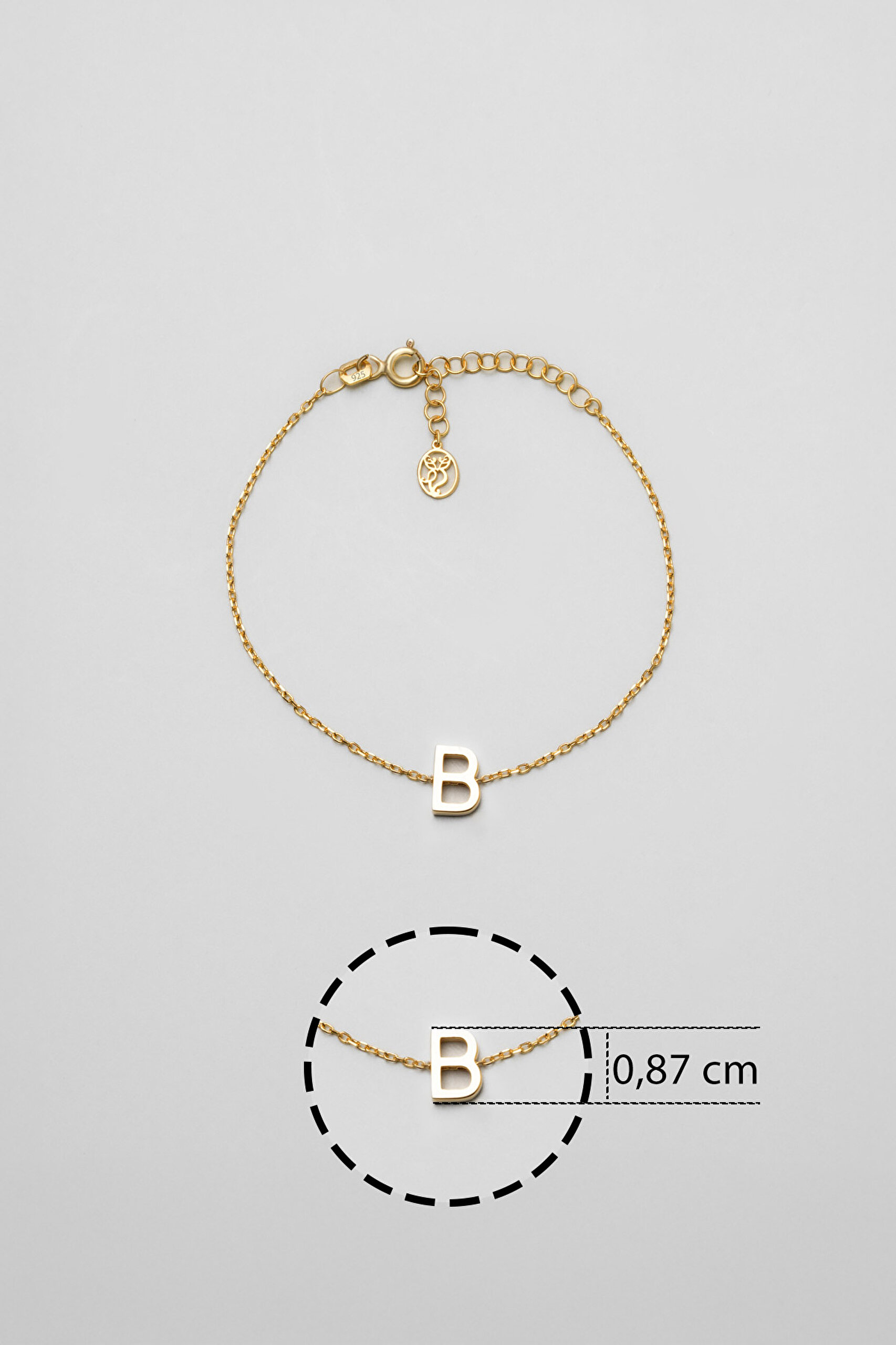 ⁠ My Story B Harfi 18 Ayar Sarı Altın Kaplama 18 Cm Gümüş Bileklik_2}