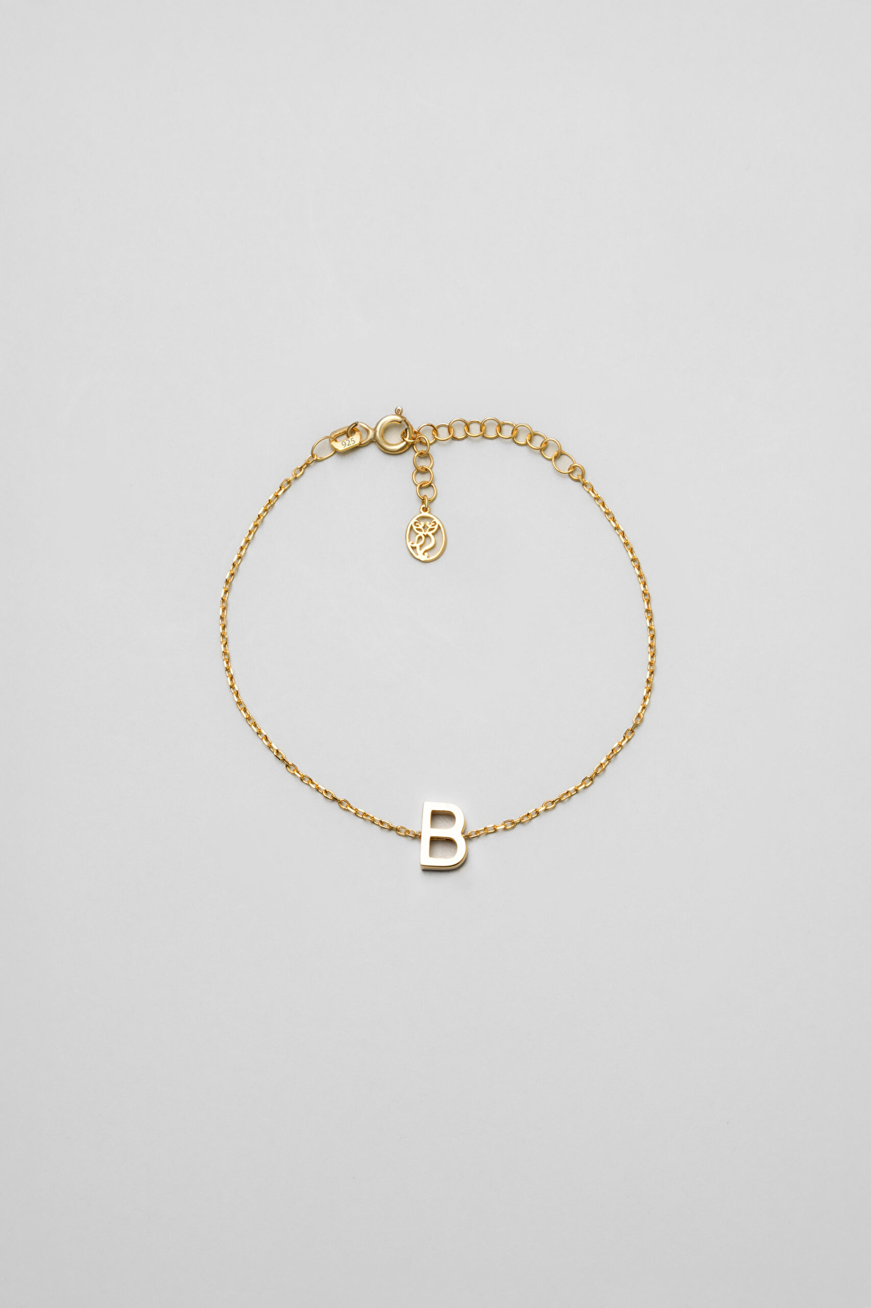 ⁠ My Story B Harfi 18 Ayar Sarı Altın Kaplama 18 Cm Gümüş Bileklik_0}