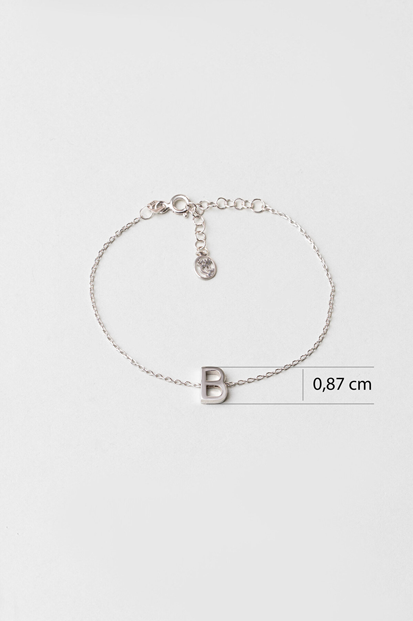 My Story B Harfi 18 Ayar Beyaz Altın Kaplama 18 Cm Gümüş Bileklik - 2