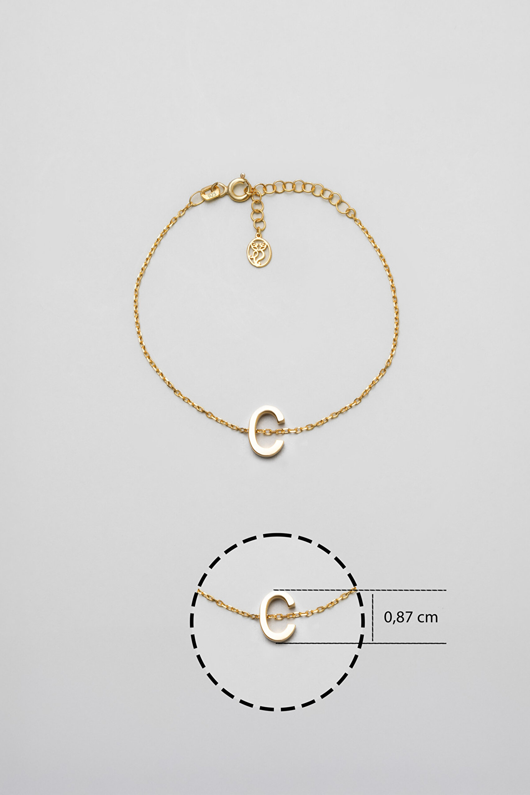 ⁠ My Story C Harfi 18 Ayar Sarı Altın Kaplama 18 Cm Gümüş Bileklik_2}